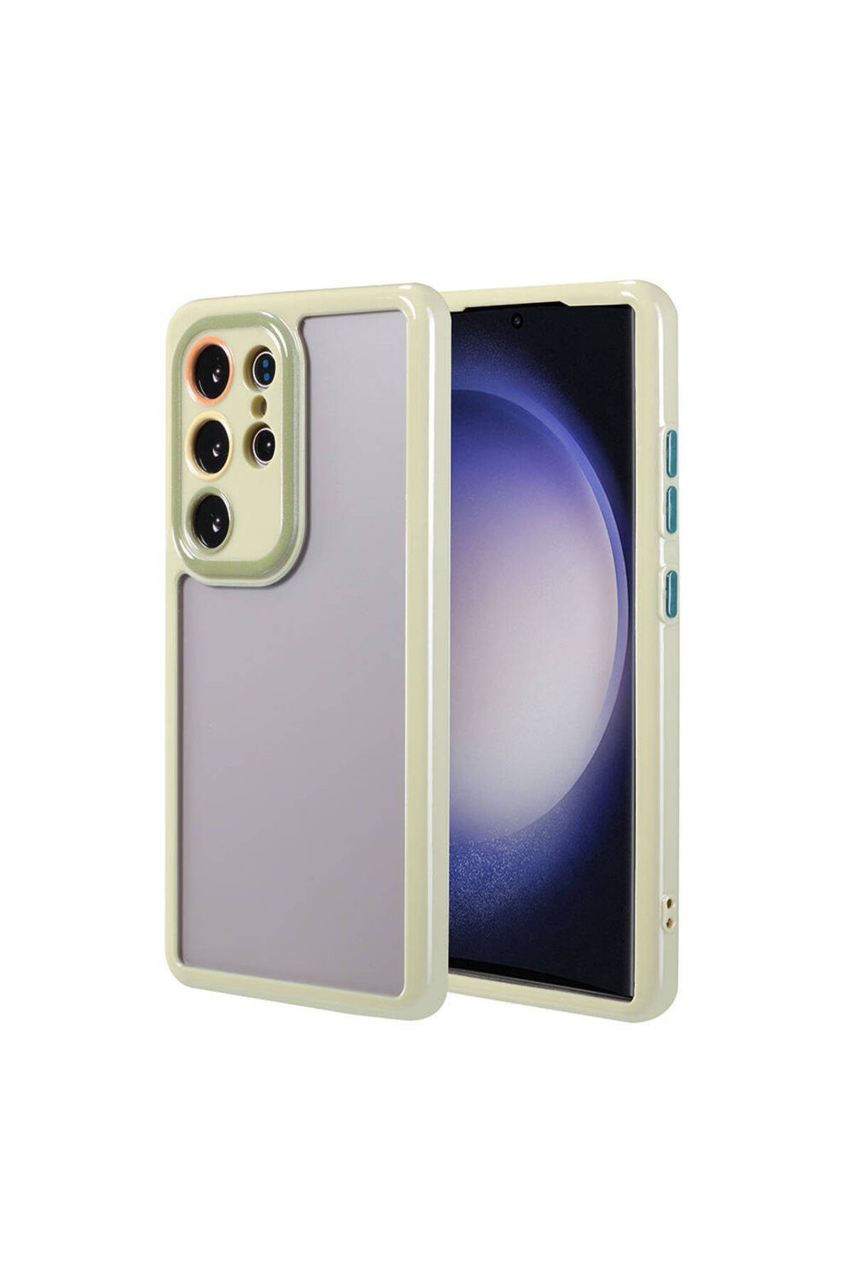 Galaxy S23 Ultra Kılıf Kamera Korumalı Renkli Kenar ve Çerçeve Tasarımlı NVTH Vitamin Kapak-Yeşil