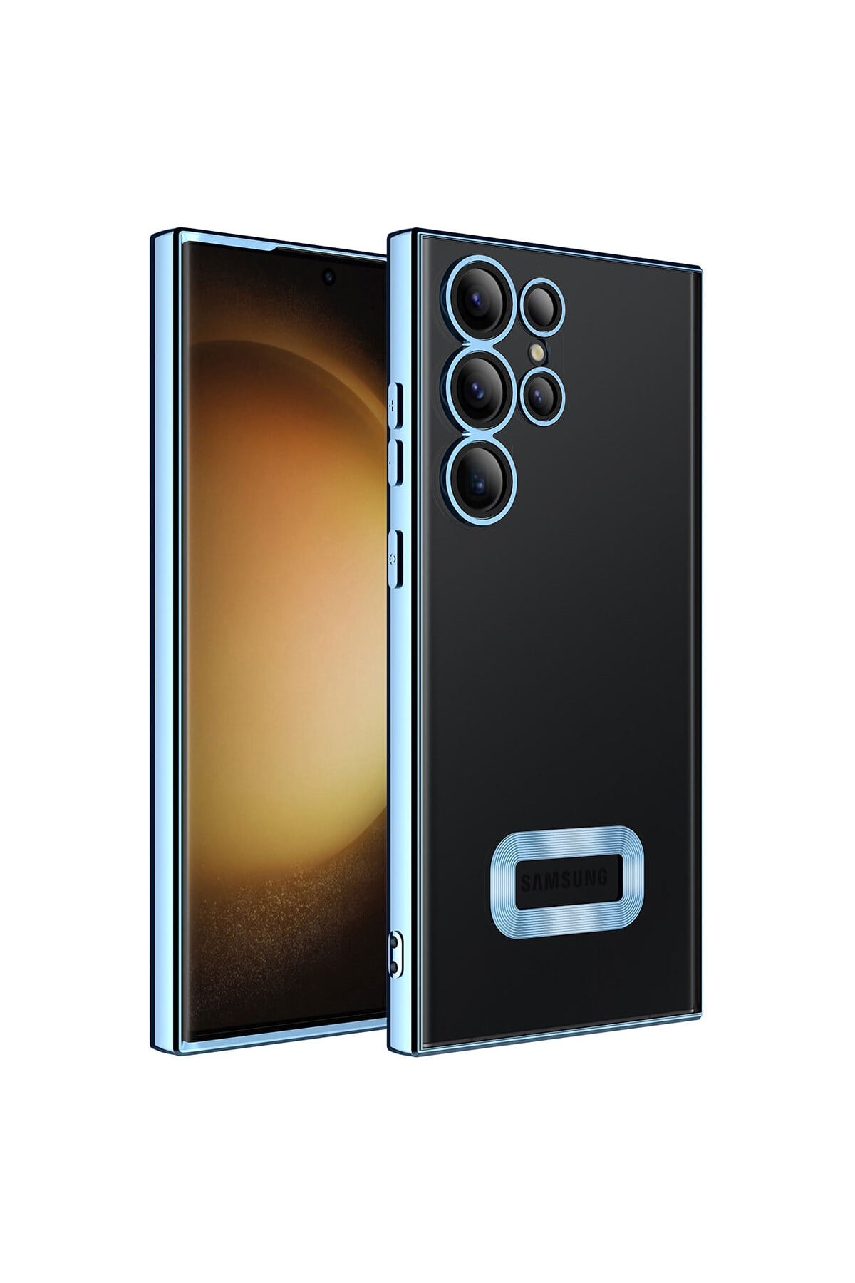 Galaxy S23 Ultra Uyumlu Kamera Korumalı Logo Gösteren NVTH Omega Kılıf-Sierra Mavi