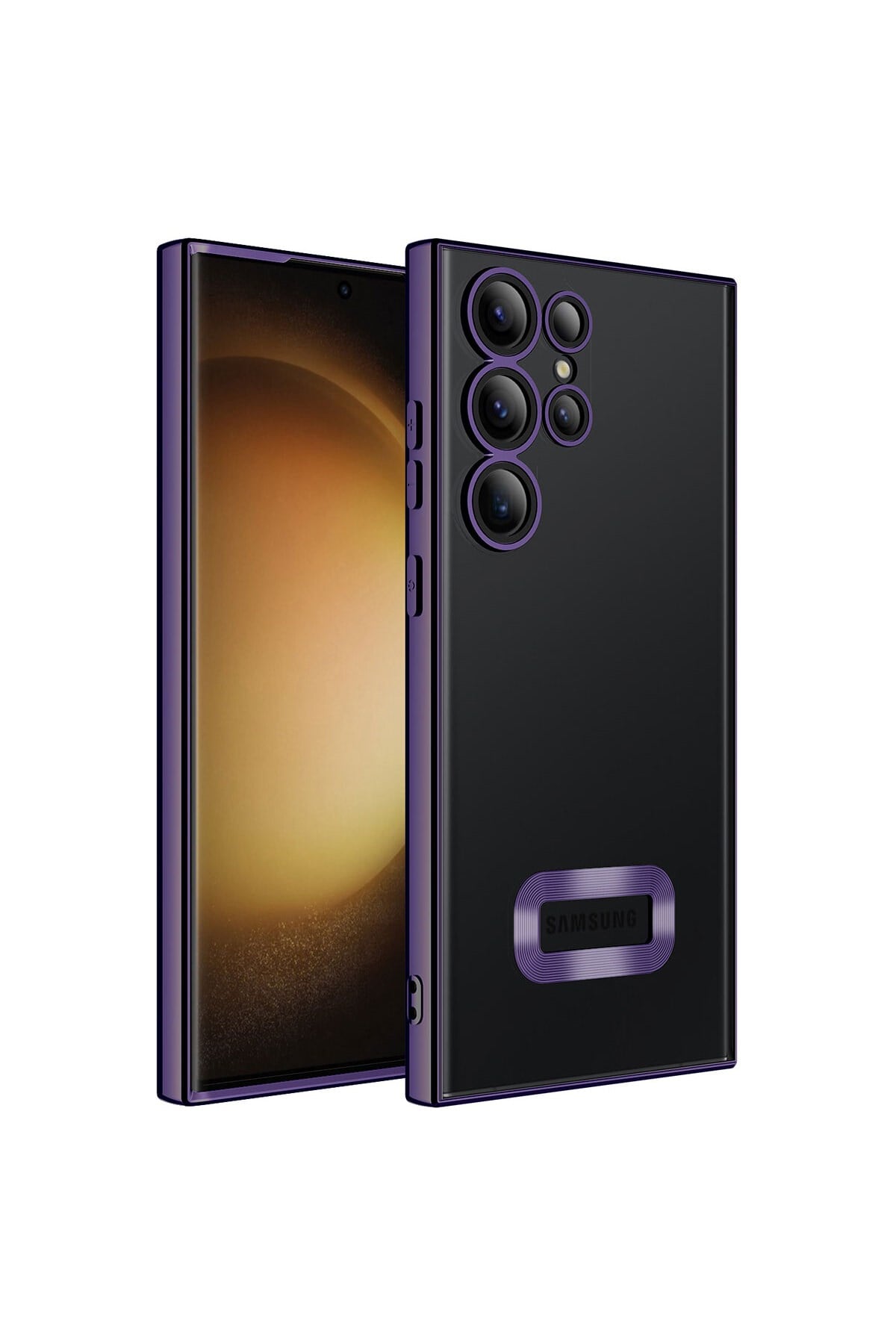 Galaxy S23 Ultra Uyumlu Kamera Korumalı Logo Gösteren NVTH Omega Kılıf-Derin Mor