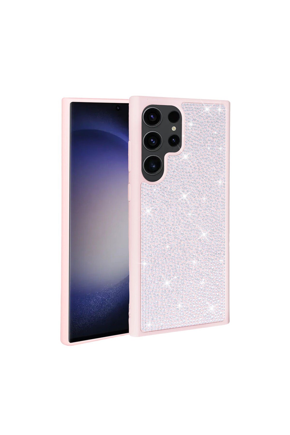 Galaxy S23 Ultra Uyumlu Parlak Taşlı Tasarım NVTH Ston Kılıf-Pembe
