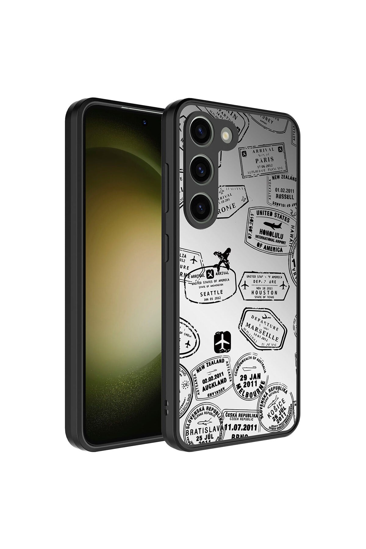 Galaxy S23 Uyumlu Aynalı Desenli Kamera Korumalı Parlak NVTH Mirror Kılıf-Seyahat