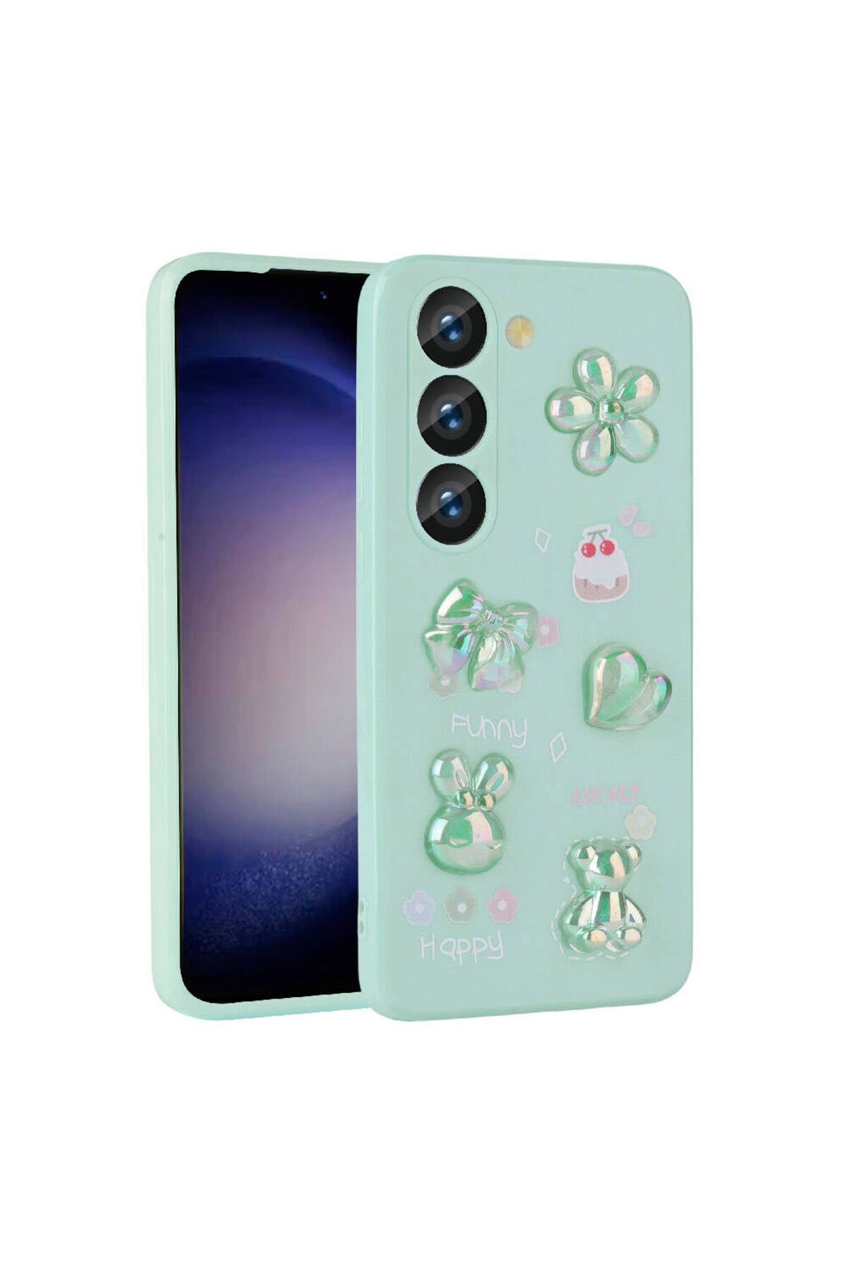 Galaxy S23 Uyumlu Kabartma Figürlü Parlak NVTH Toys Silikon Kılıf-Açık Yeşil