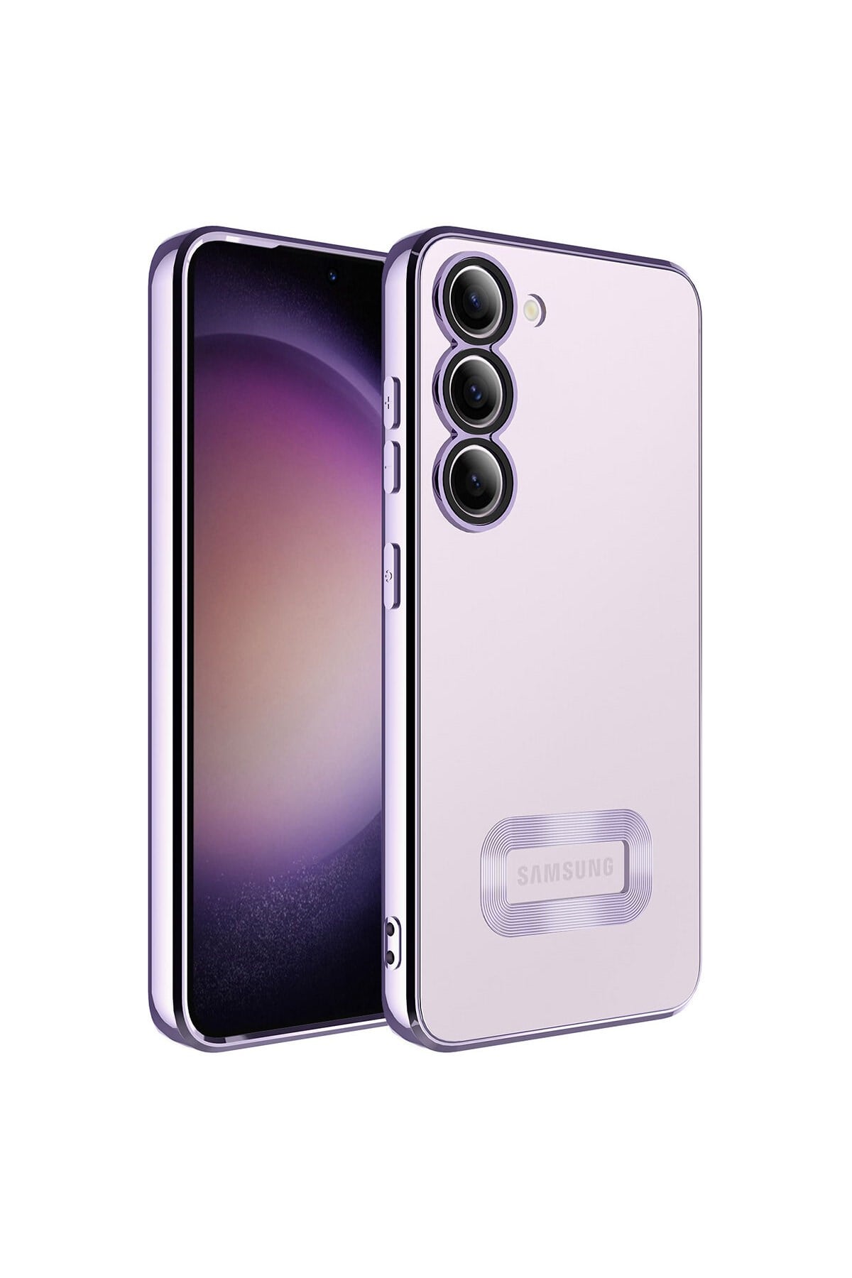 Galaxy S23 Uyumlu Kamera Korumalı Logo Gösteren NVTH Omega Kılıf-Lila