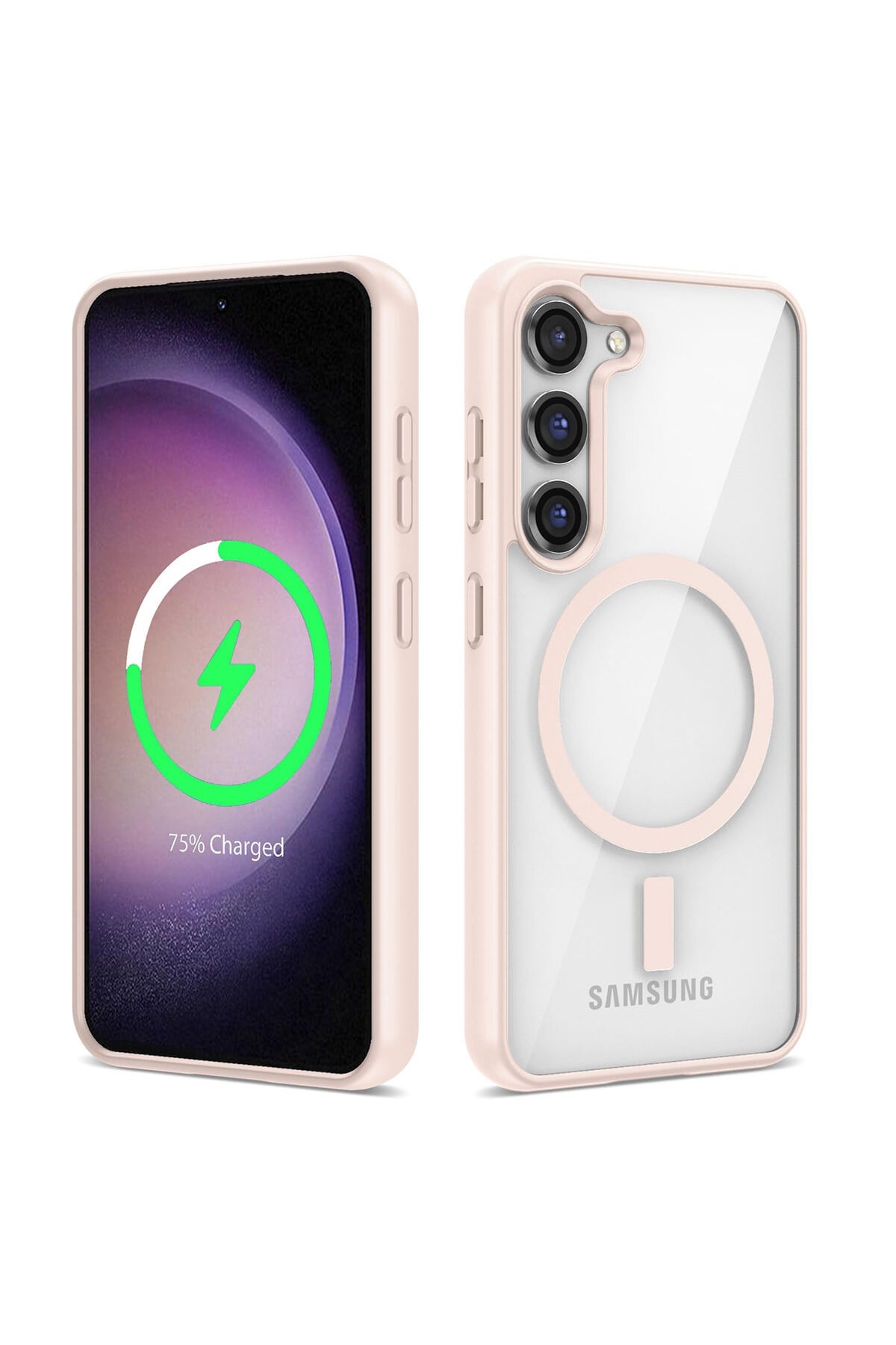 Galaxy S23 Uyumlu Magsafe Wireless Şarj Özellikli Silikon NVTH Ege Kılıf-Pembe