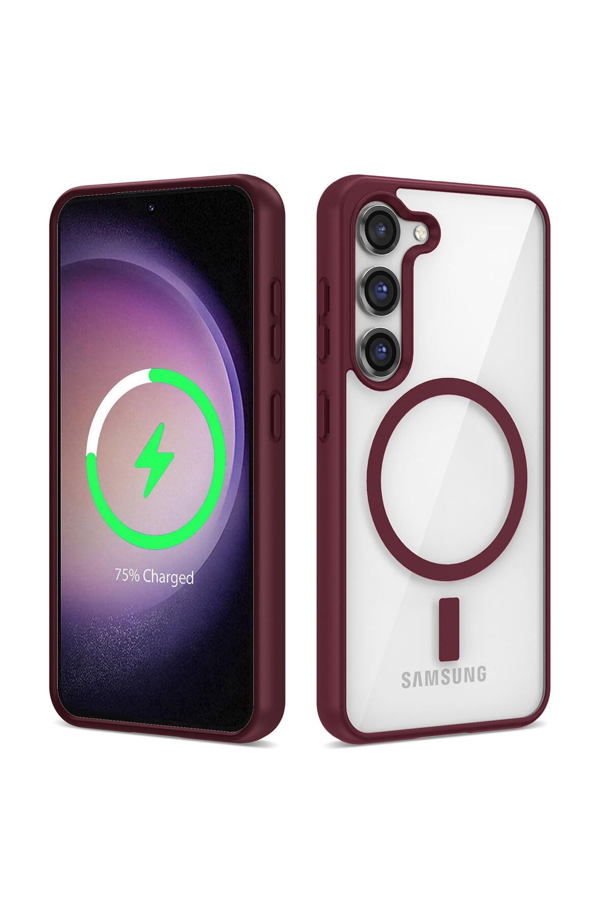 Galaxy S23 Uyumlu Magsafe Wireless Şarj Özellikli Silikon NVTH Ege Kılıf-Koyu Kırmızı