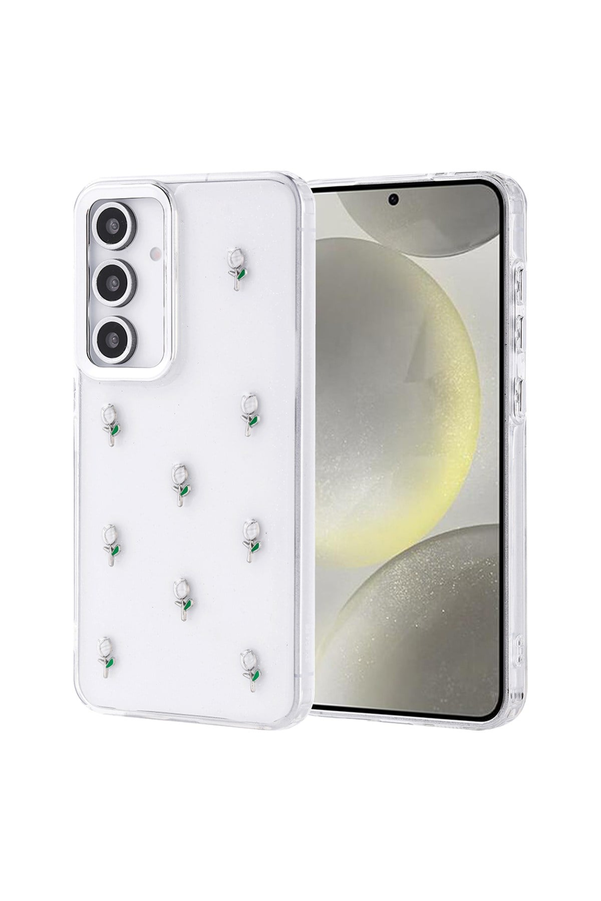 Galaxy S24 FE Kılıf Airbag Tasarımlı Simli Şeffaf NVTH Kutup Kapak - Lale