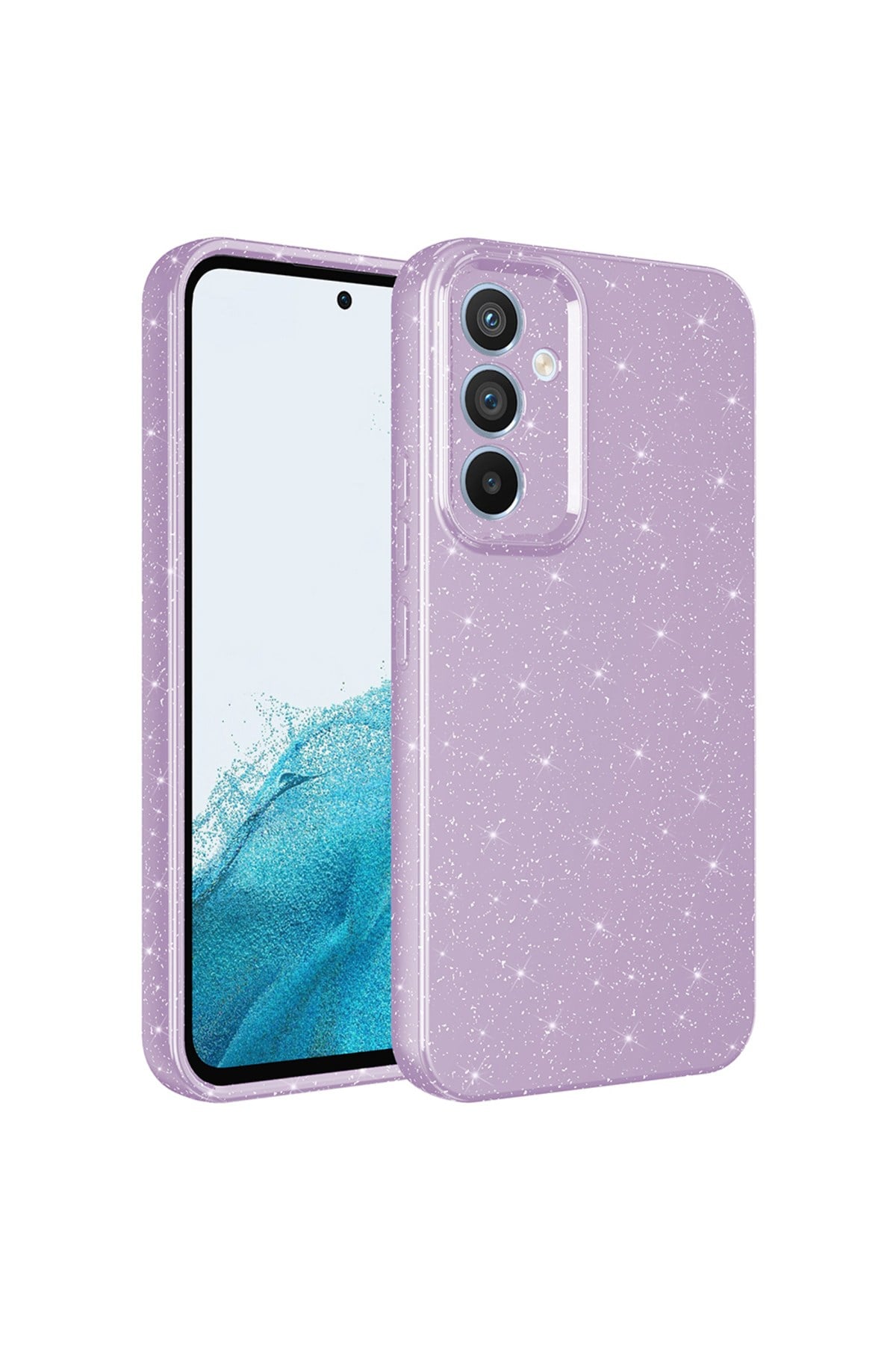 Galaxy S24 FE Kılıf Kamera Korumalı Simli Lüks NVTH Koton Kapak - Lila