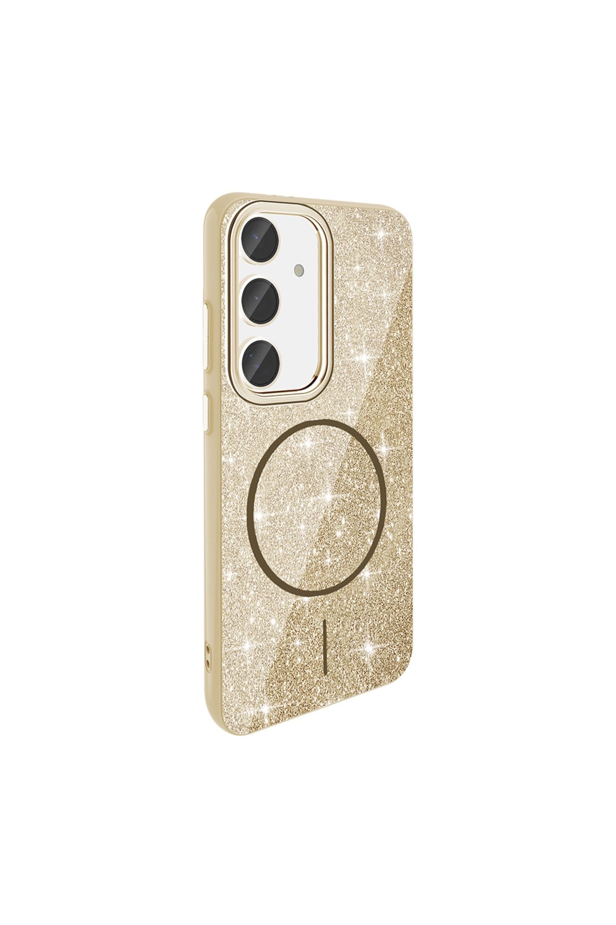 Galaxy S24 FE Kılıf Magsafe Şarj Özellikli Parlayan Simli NVTH Okso Kapak - Gold