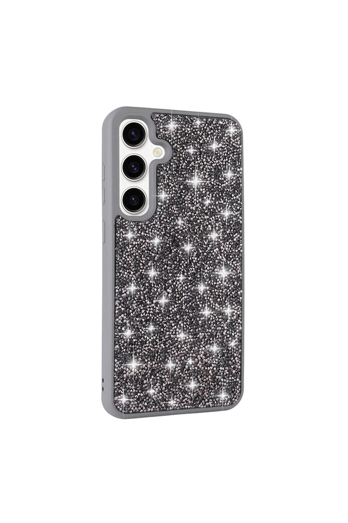 Galaxy S24 Plus Uyumlu Parlak Taşlı Tasarım Pırlanta NVTH Kılıf-Gri