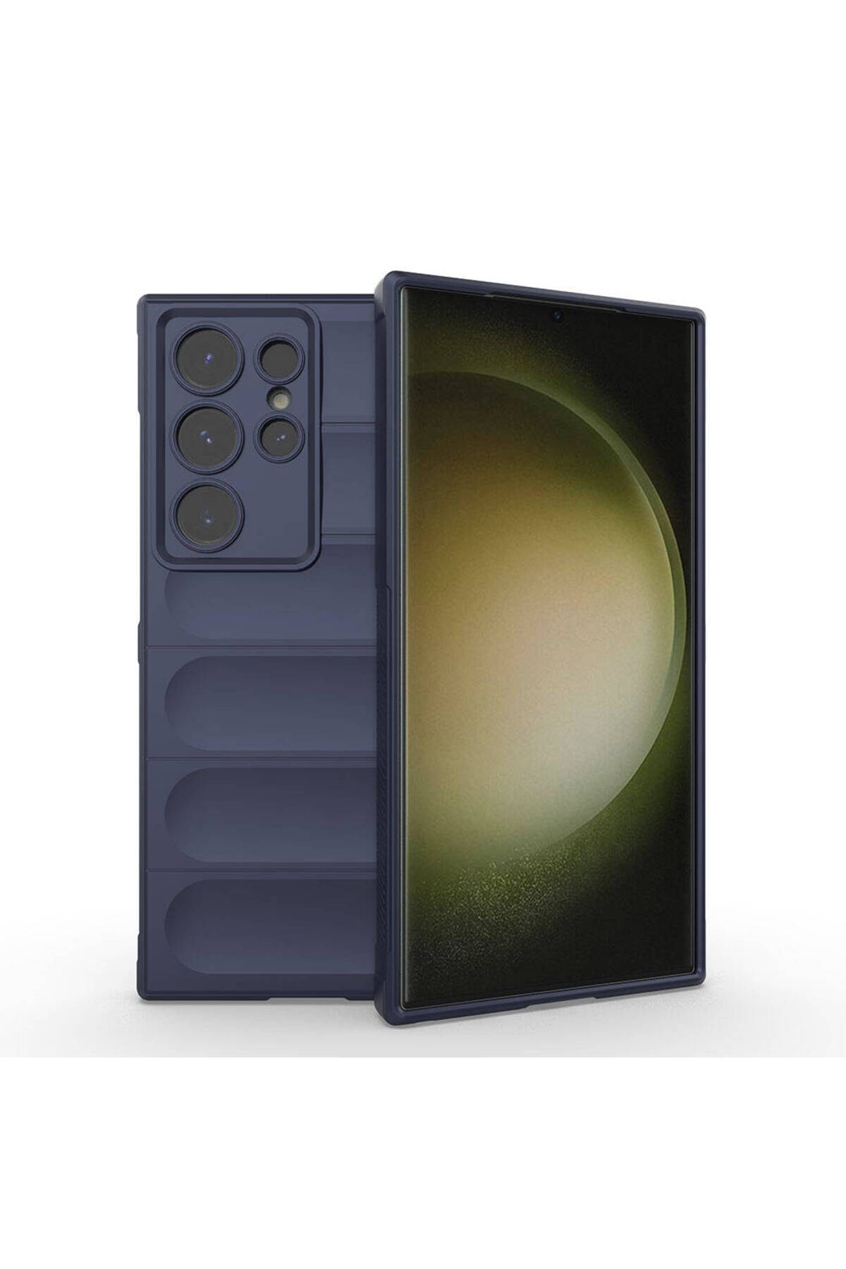 Galaxy S24 Ultra Kılıf Esnek TPU Oyuklu Arka Yüzey Tasarımlı NVTH Etnik Silikon Kapak - Lacivert