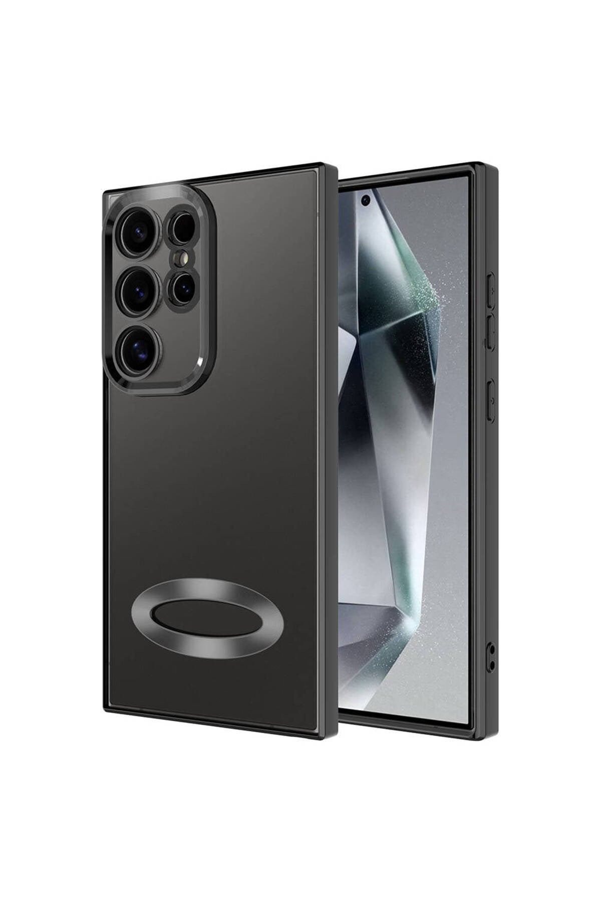 Galaxy S24 Ultra Kılıf Kamera Korumalı Logo Gösteren NVTH Omega Kapak - Siyah