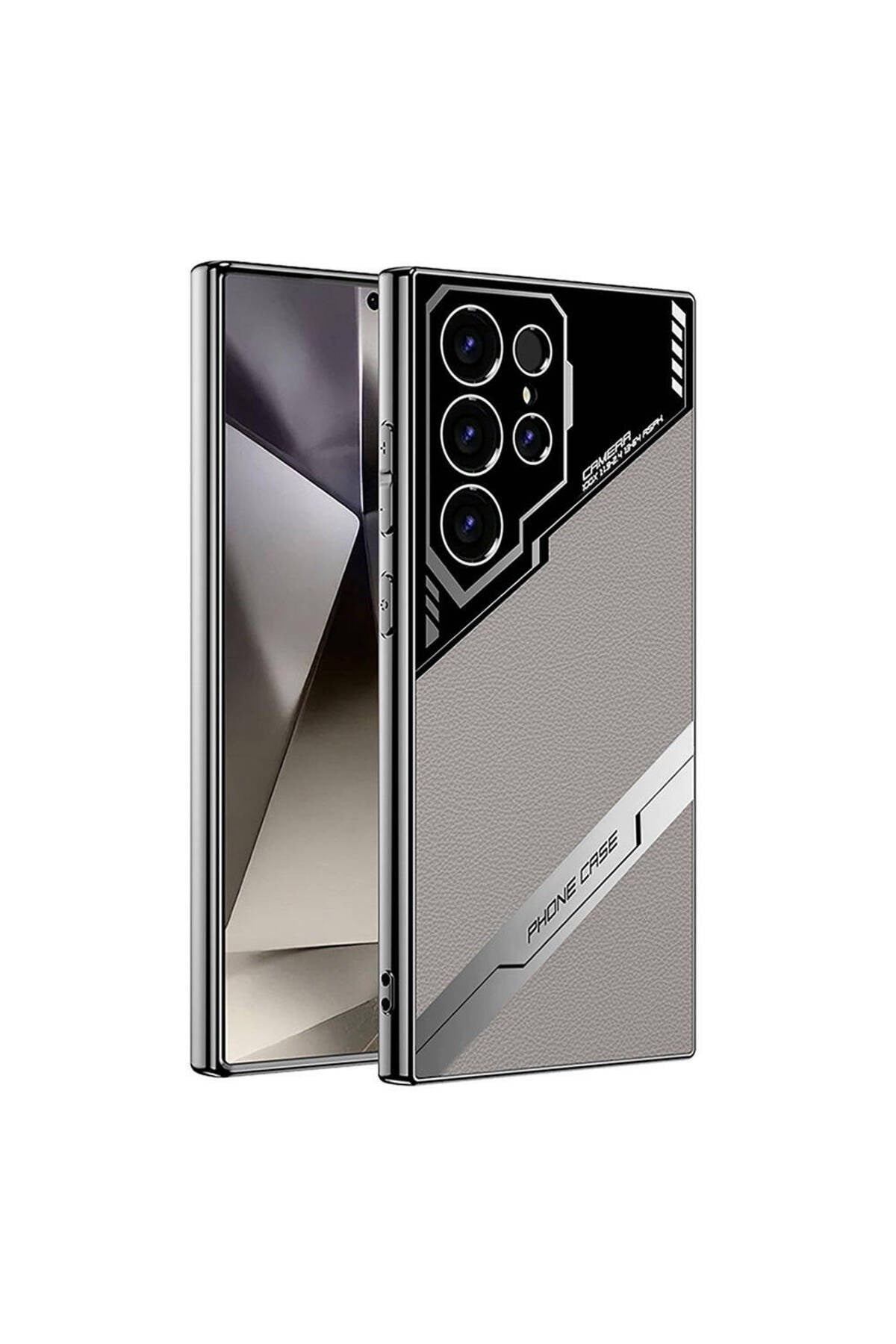 Galaxy S24 Ultra Kılıf Kamera Korumalı Suni Deri Tasarım NVTH Yeni Seri Procase Kapak-Titanyum-Gri