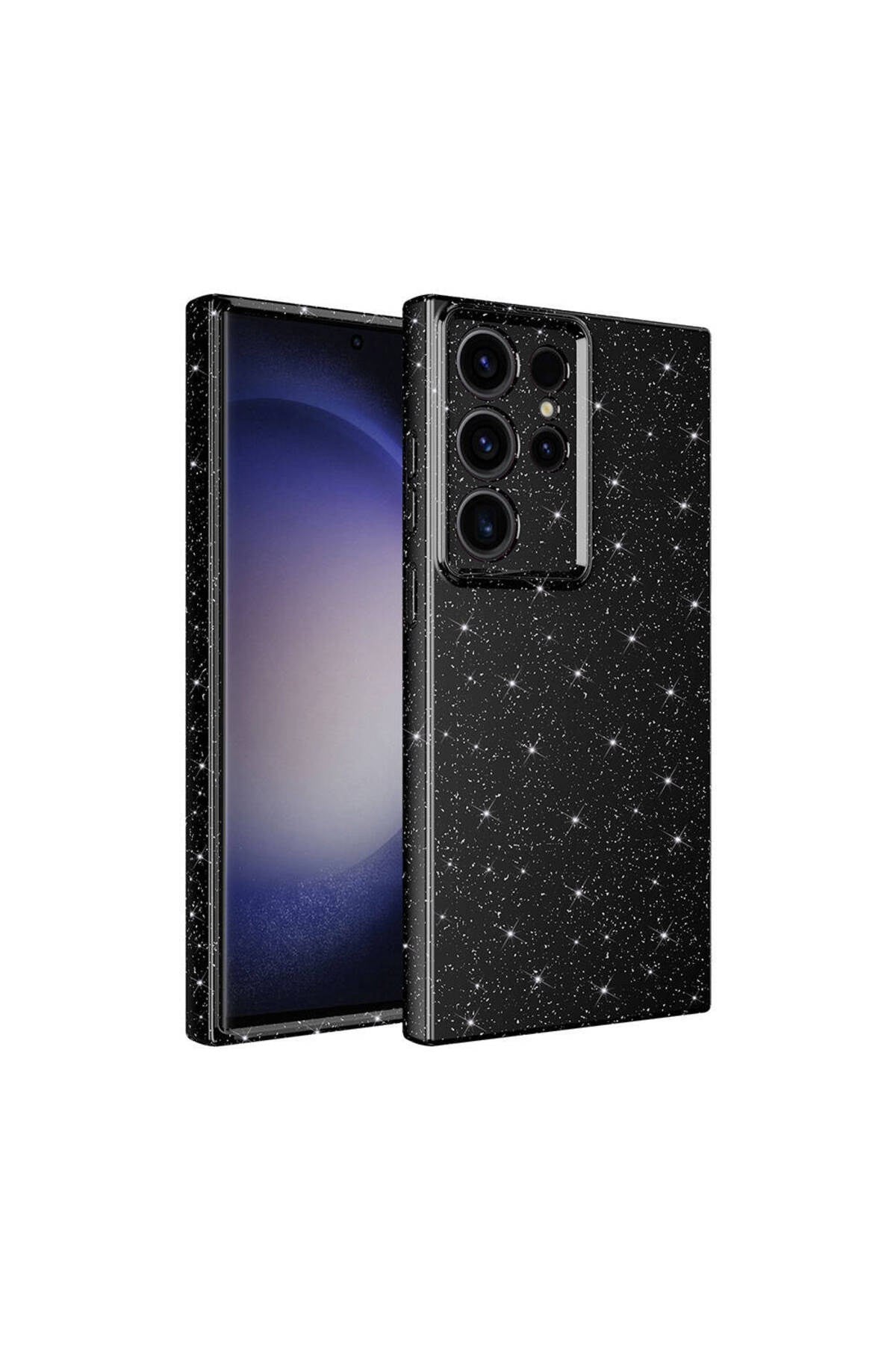 Galaxy S24 Ultra Kılıf Kamera Korumalı Simli Lüks NVTH Koton Kapak - Siyah