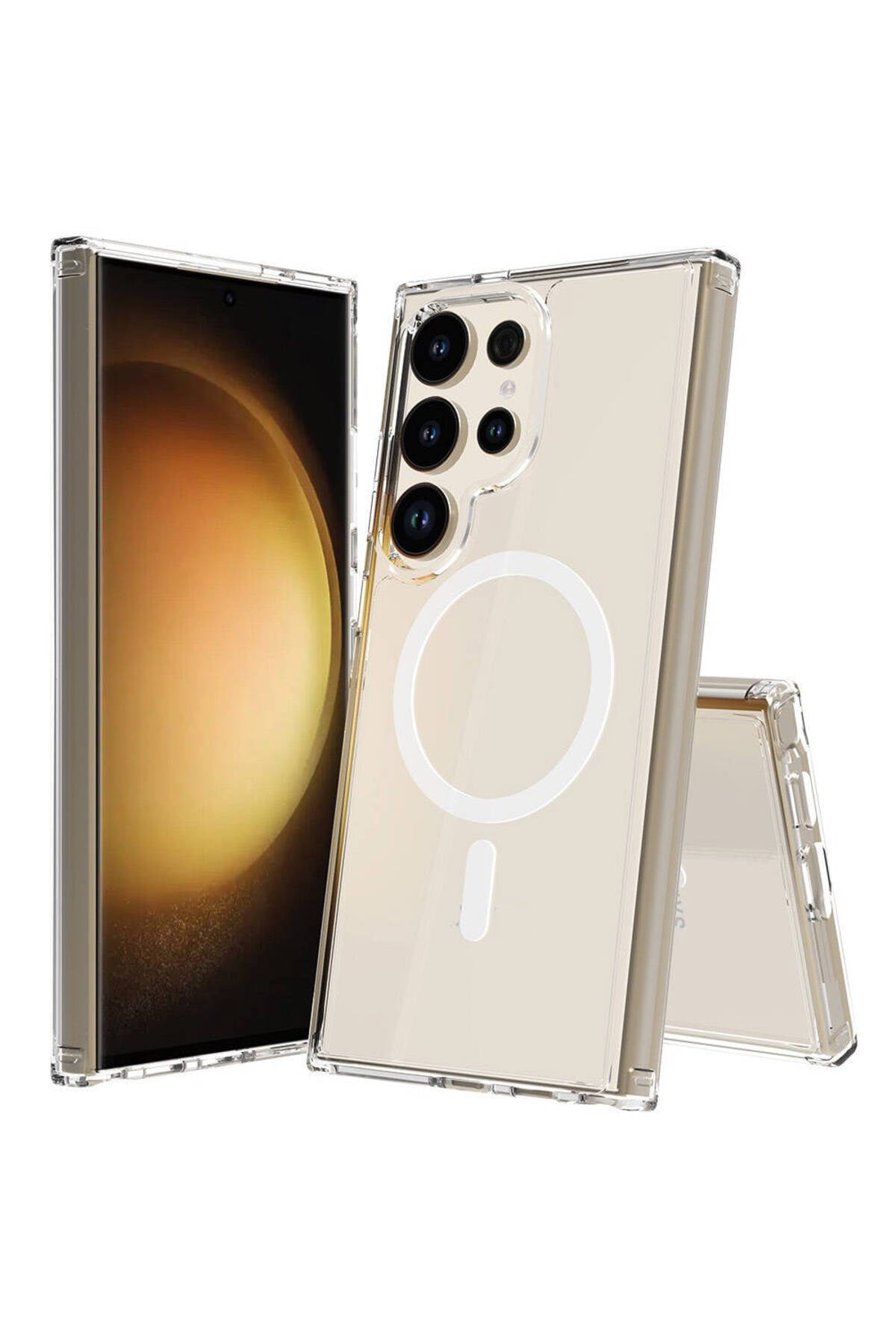 Galaxy S24 Ultra Uyumlu NVTH Magsafe Şarj Özellikli Şeffaf Sert PC NVTH Embos Kılıf-Renksiz