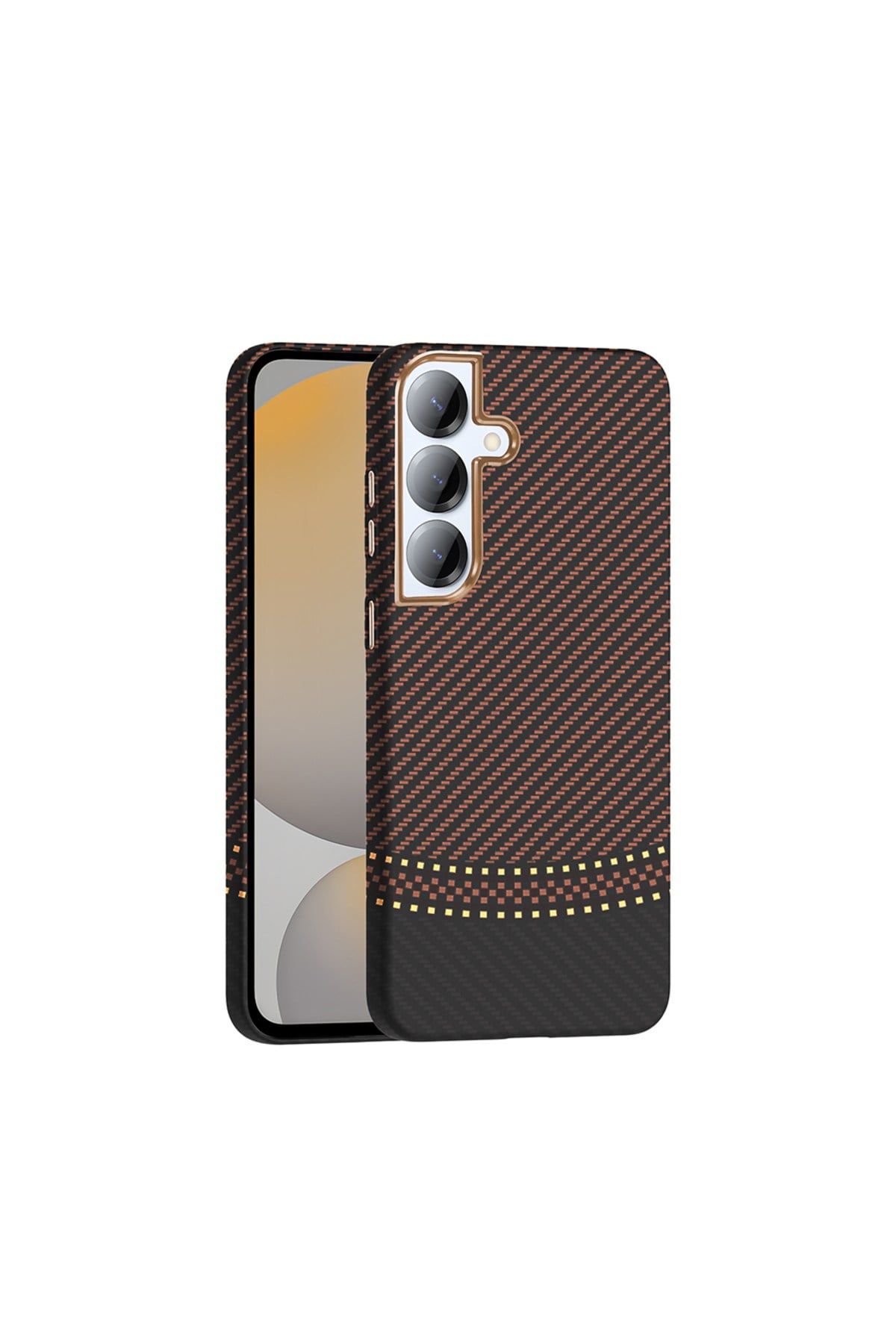 Galaxy S25 Plus Kılıf M-safe Şarj Özellikli Karbon Fiber Görünümlü NVTH Gros Kapak - Gold-Siyah