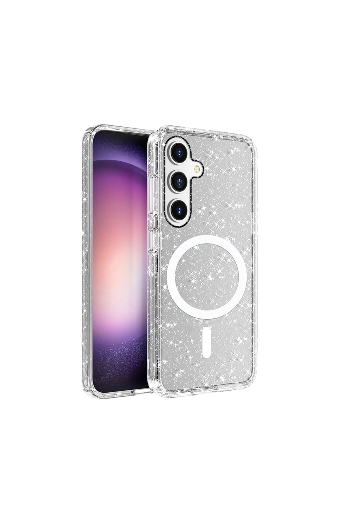 Galaxy S25 Plus Kılıf Magsafe Şarj Özellikli Parlayan Simli Saydam Renkli NVTH Allstar Kapak - Şeffa