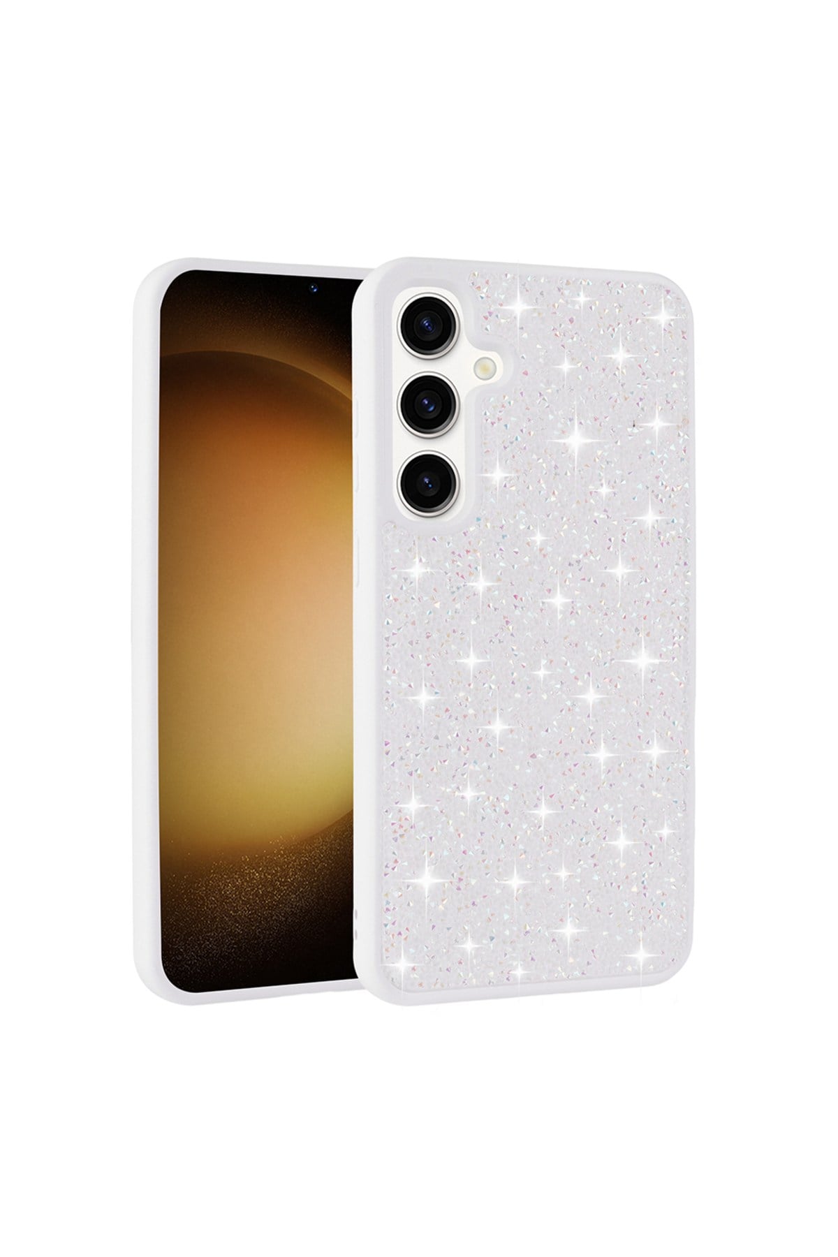 Galaxy S25 Plus Kılıf Parlak Taşlı Tasarım NVTH Pırlanta Kapak - Beyaz