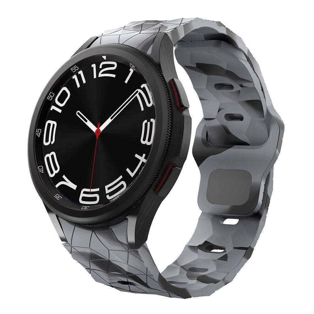 Galaxy Waych 5 44mm NVTH KRD-116 20mm Futbol Desenli Spor Tasarımlı Silikon Kordon-Siyah-Gri