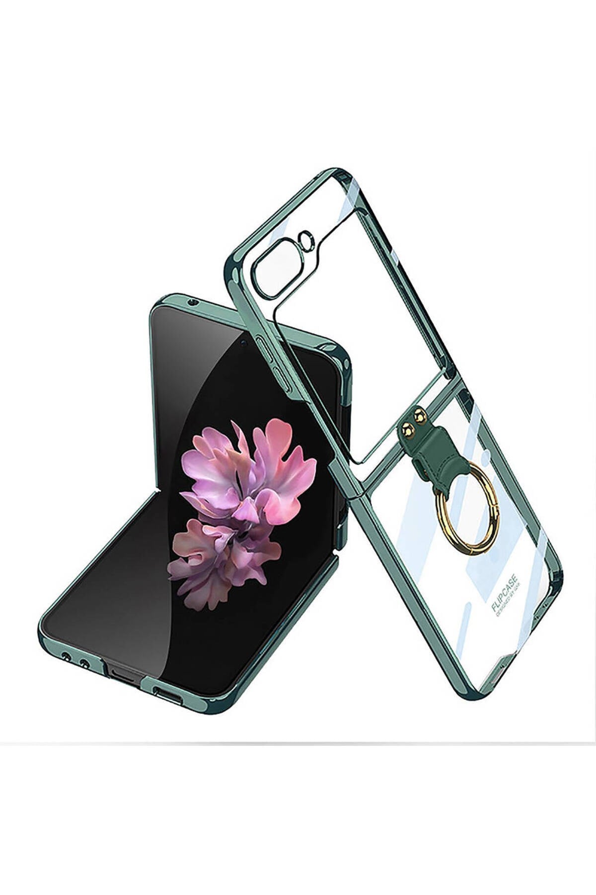 Galaxy Z Flip 6 Kılıf NVTH Yüzüklü Kıpta Kapak-Koyu Yeşil