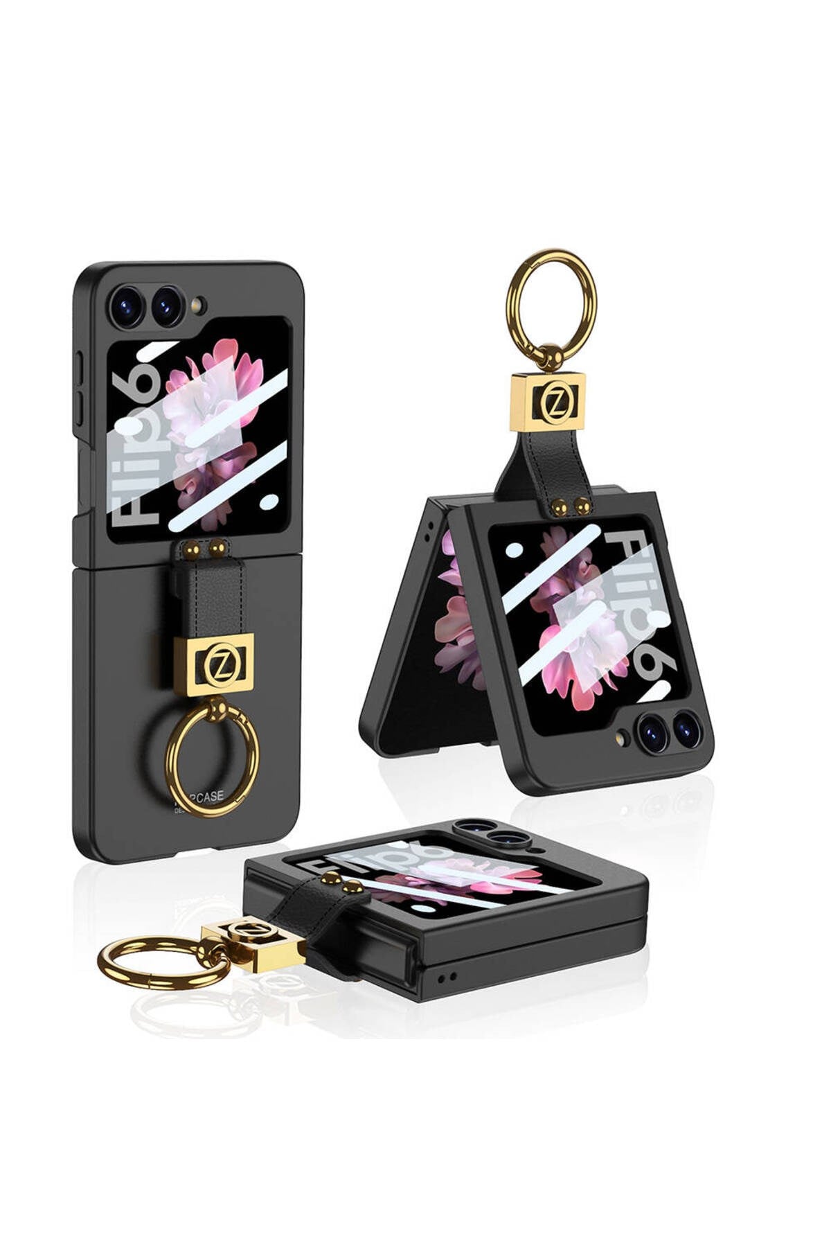 Galaxy Z Flip 6 Kılıf NVTH Z Harfli Yüzüklü Kıpta Kapak-Siyah