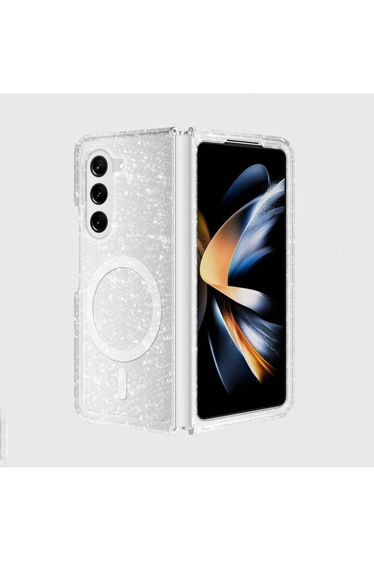 Galaxy Z Fold 6 Kılıf Magsafe Şarj Özellikli Parlayan Simli Saydam Renkli NVTH Allstar Kapak-Şeffaf