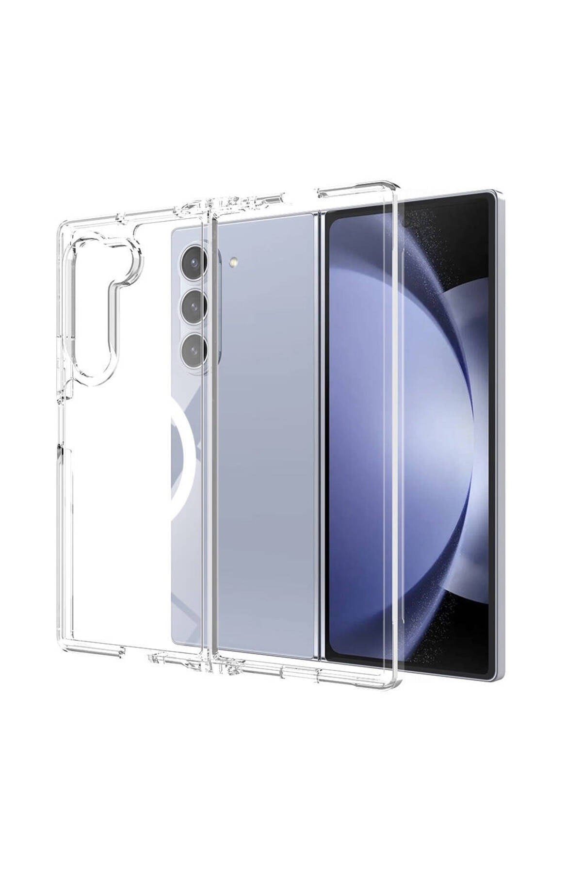 Galaxy Z Fold 6 Kılıf Magsafe Şarj Özellikli Şeffaf Sert PC NVTH Embos Kapak - Şeffaf