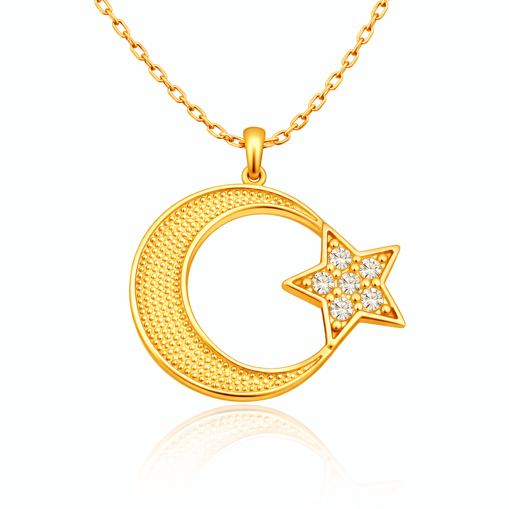 Gümüş Gold Ay Yıldız Kadın Kolye