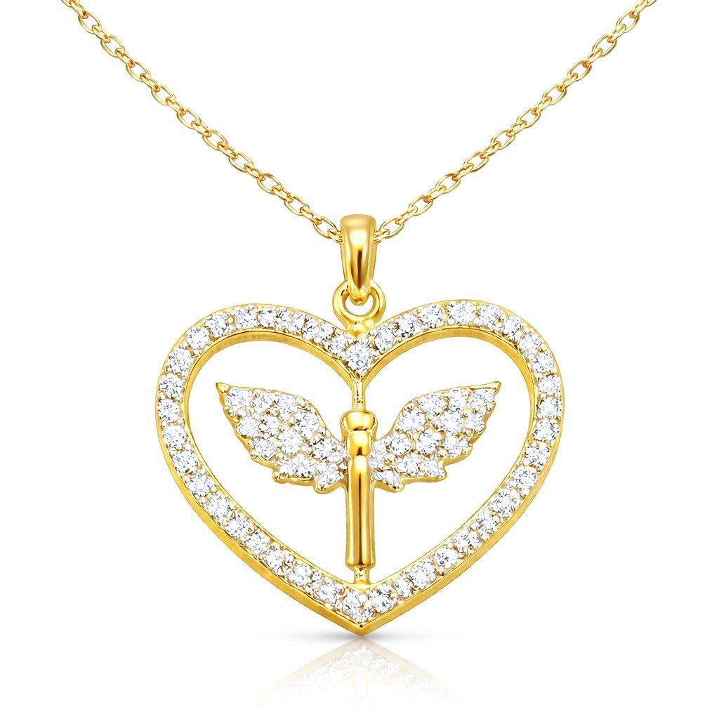 Gümüş Gold Mikail Meleği Figürlü Kalp Kadın Kolye