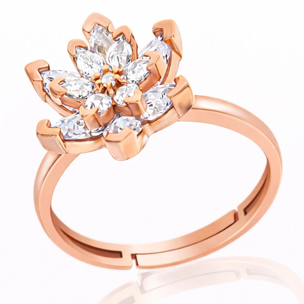 Gümüş Rose Beyaz Taşlı Lotus Çiçeği Kadın Yüzük
