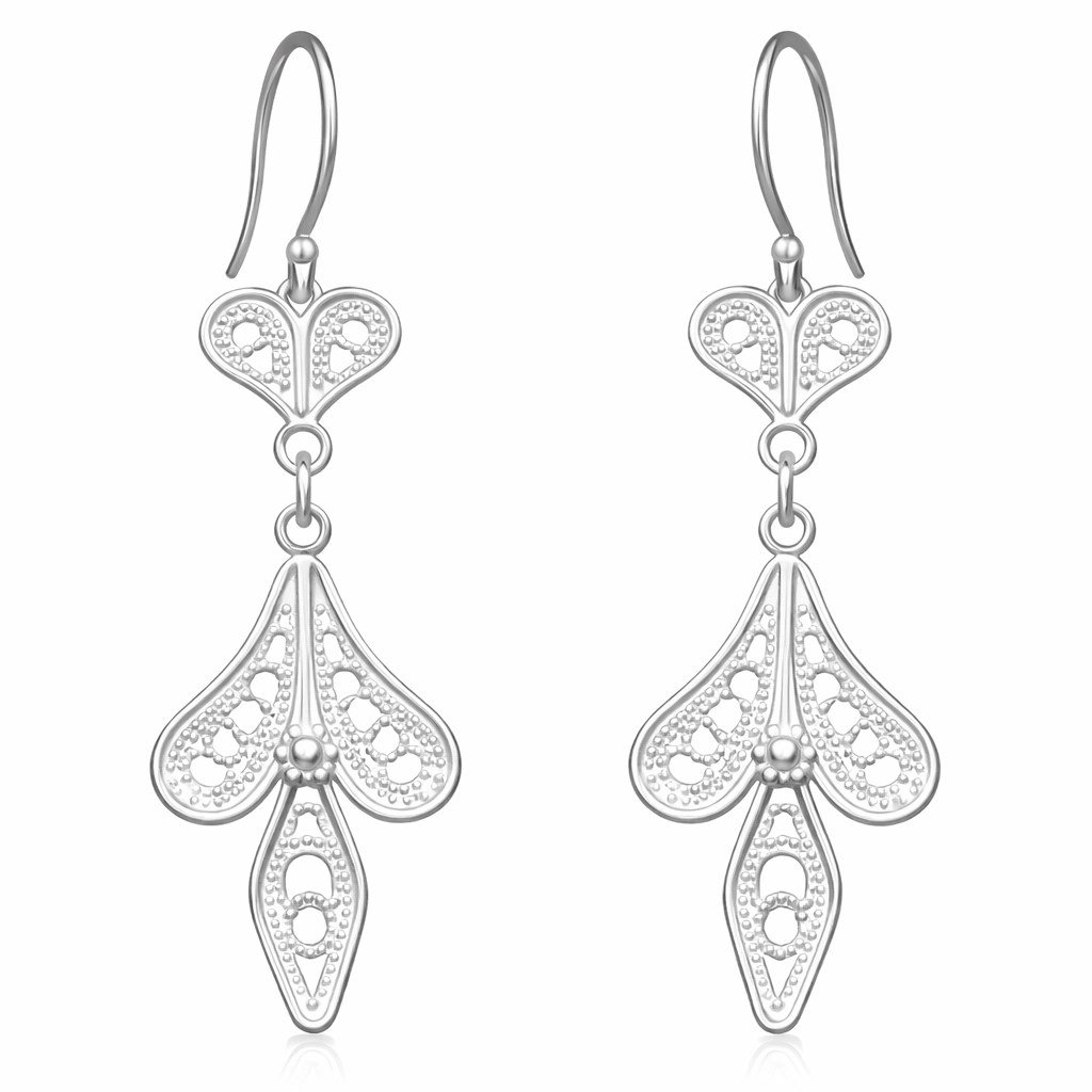 Gümüş Üç Yaprak Telkari Kadın Küpe