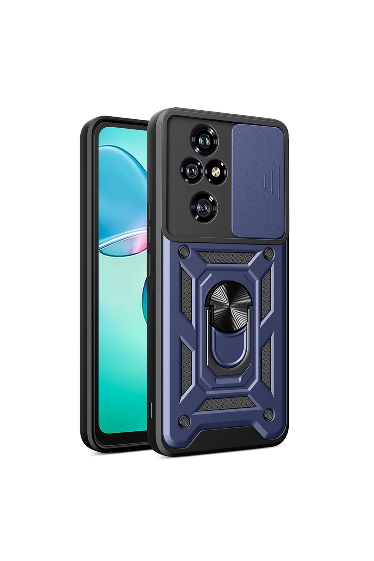 Honor 200 Pro Uyumlu Kılıf Magnetik Standlı Kamera Korumalı NVTH Sürgülü Vega Kapak-Mavi