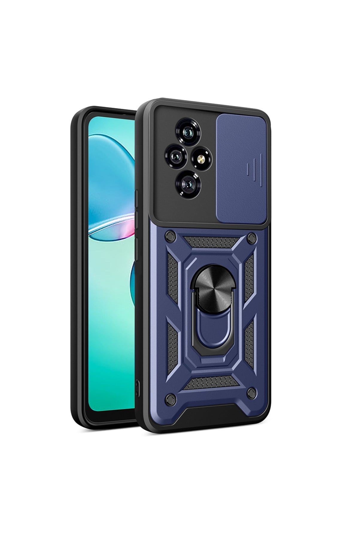Honor 200 Uyumlu Kılıf Magnetik Standlı Kamera Korumalı NVTH Sürgülü Vega Kapak-Mavi