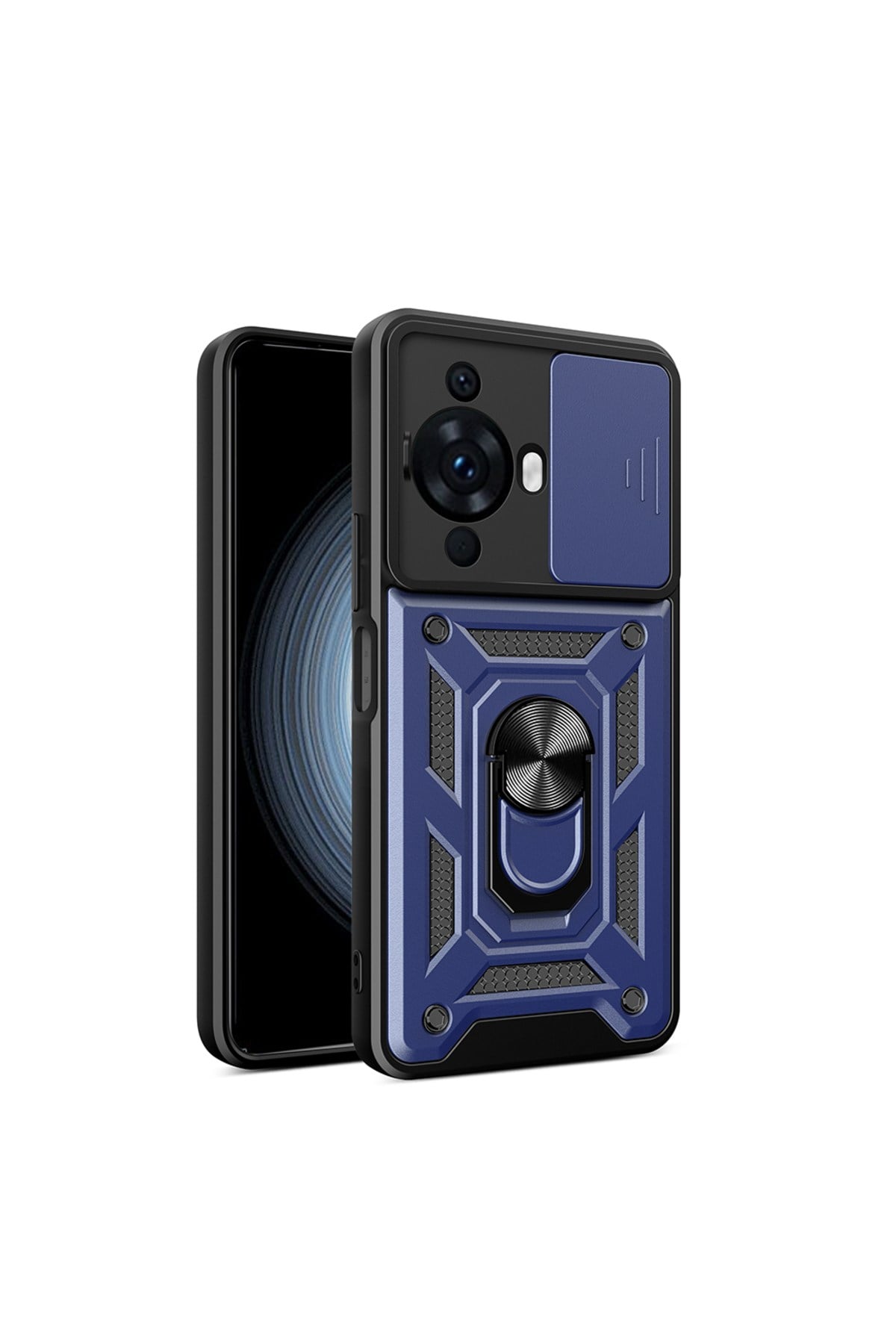 Huawei Nova 12S Uyumlu Kılıf Magnetik Standlı Kamera Korumalı NVTH Sürgülü Vega Kapak-Lacivert