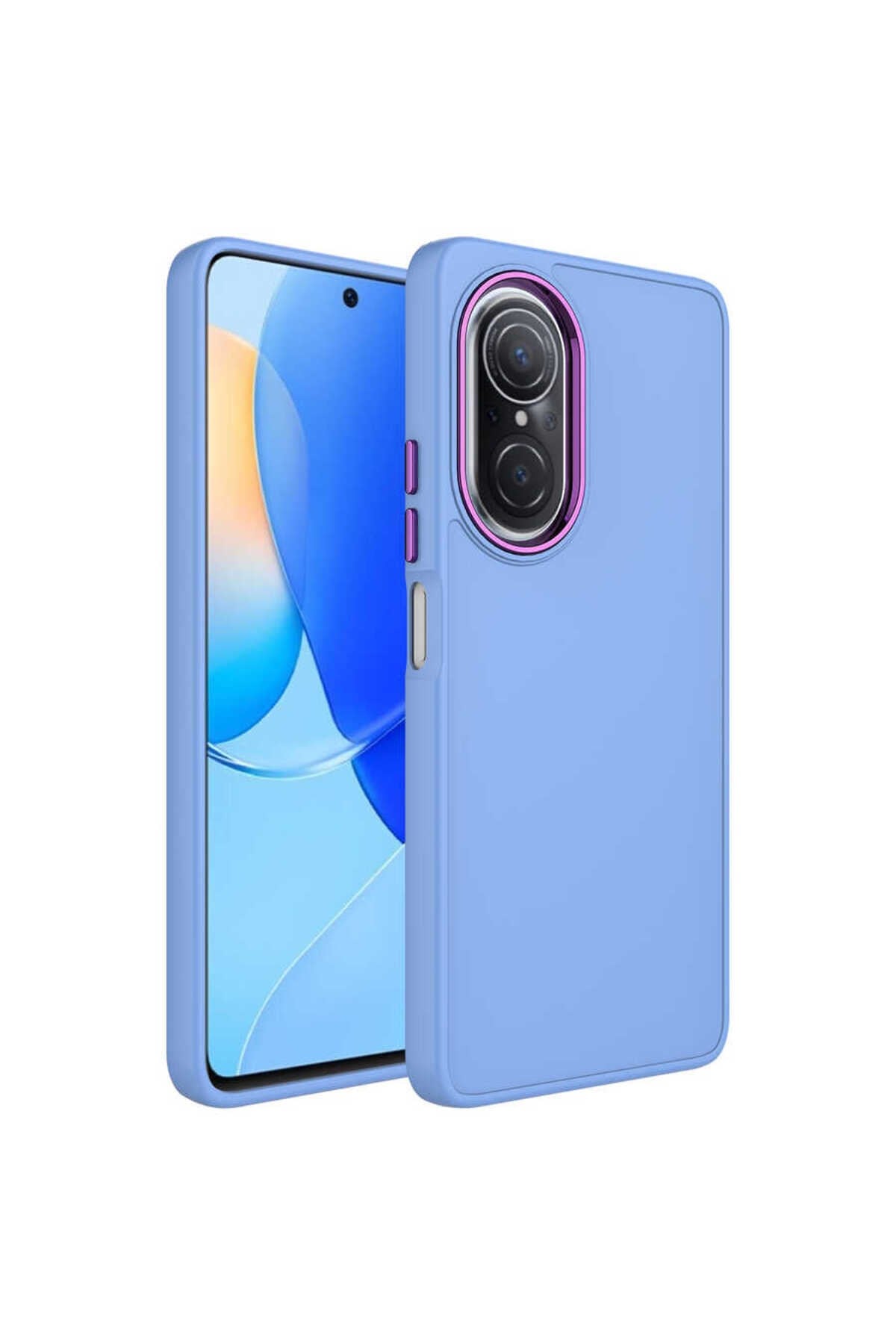 Huawei Nova 9 SE Kılıf Metal Çerçeve ve Buton Tasarımlı Silikon NVTH Luna Kapak - Lila