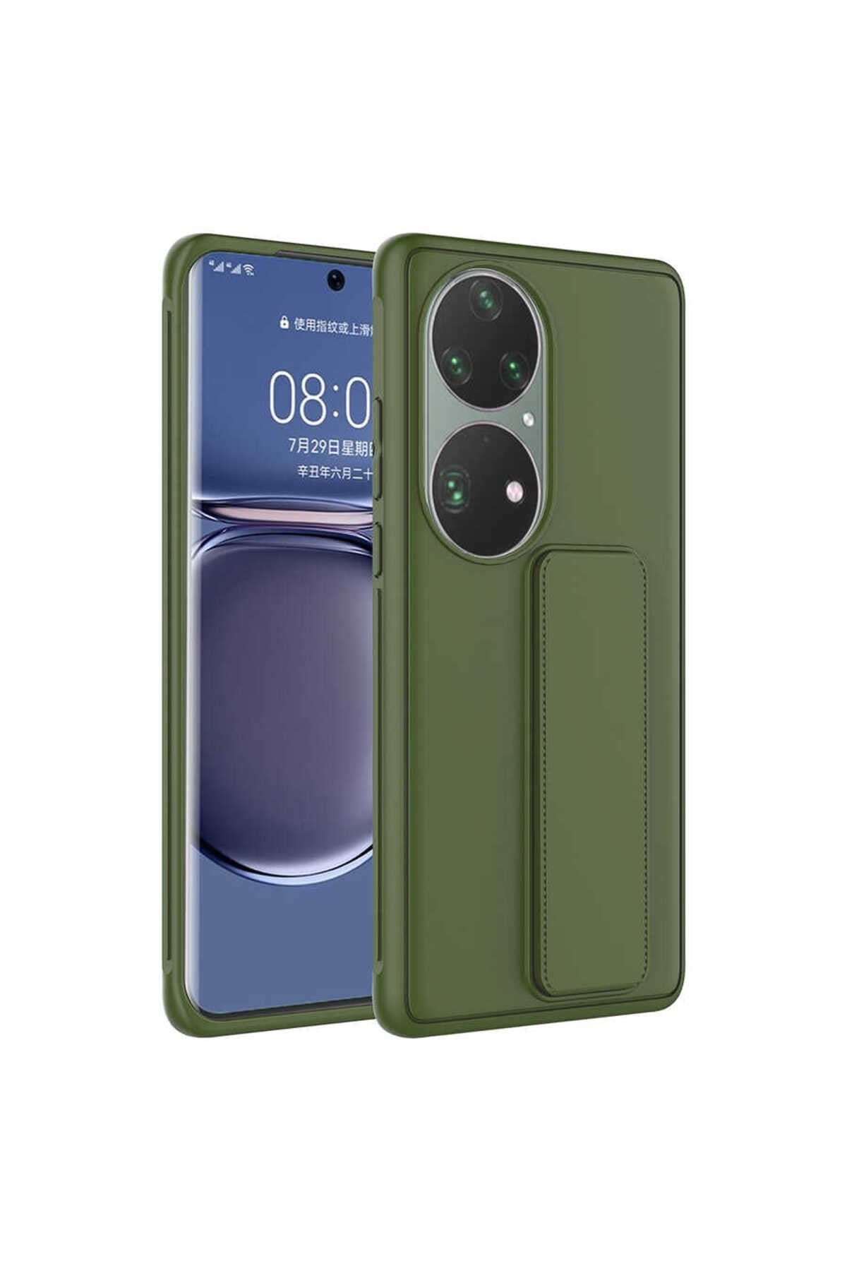 Huawei P50 Pro Kılıf NVTH Qstand Kapak - Koyu Yeşil