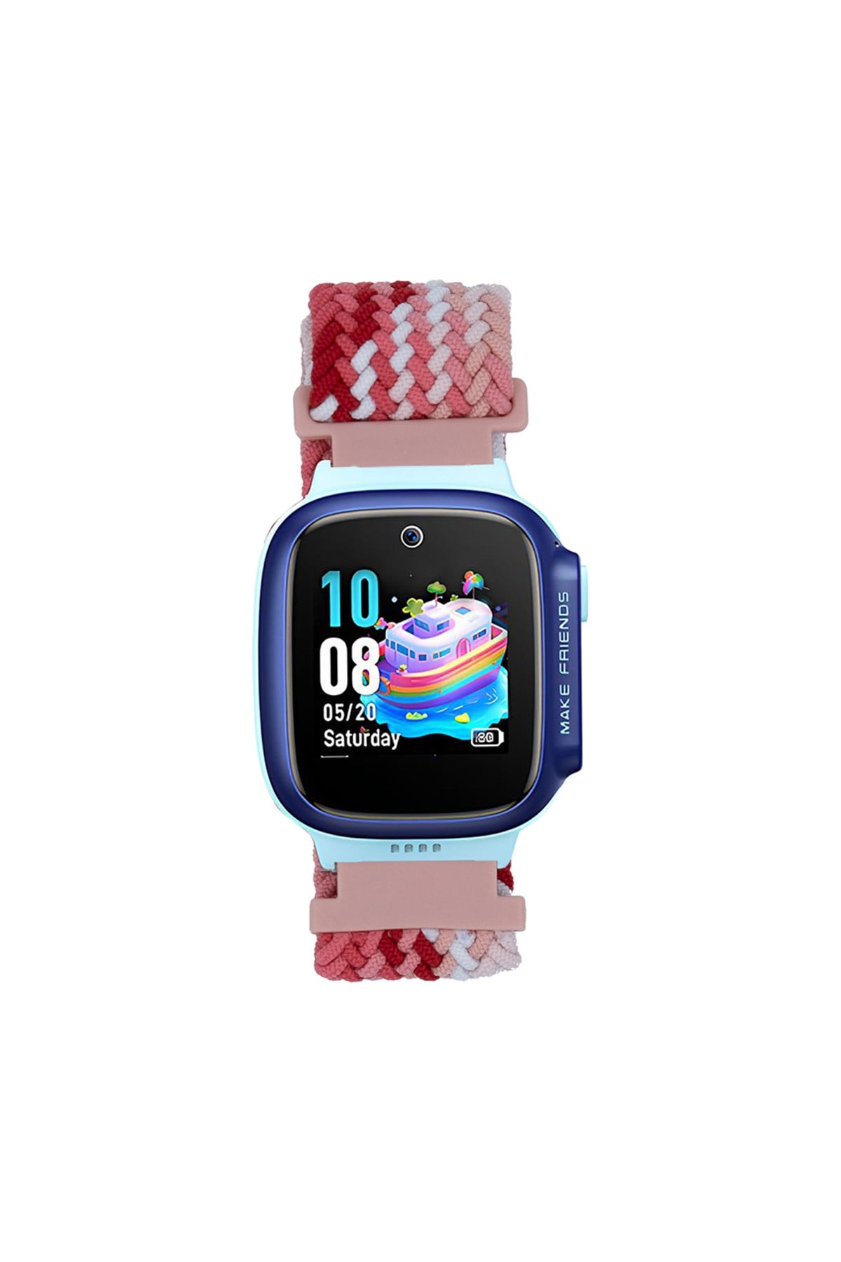 Huawei Watch GT5 41mm NVTH KRD-139 18mm Çocuklara Özel Örgü Kordon - Kırmızı-Pembe