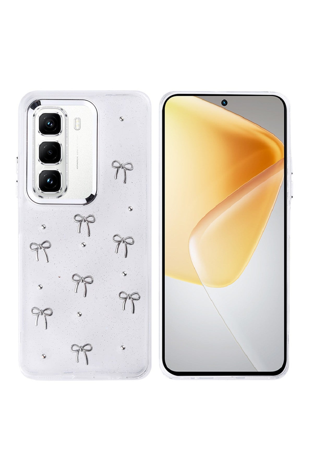 İnfinix Hot 50 Pro 4G Kılıf Airbag Tasarımlı Simli Şeffaf NVTH Kutup Kapak - Fiyonk