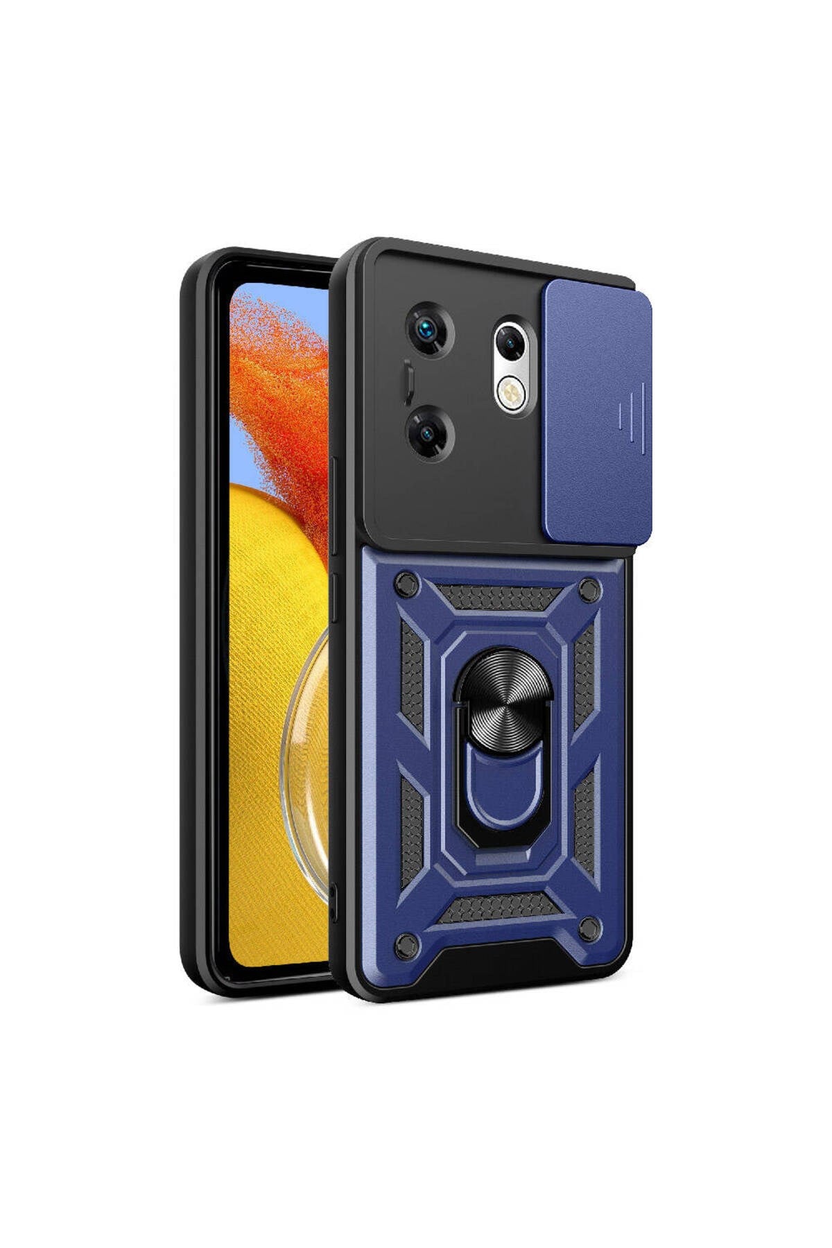 İnfinix Zero 30 4G Kılıf Magnetik Standlı Kamera Korumalı NVTH Sürgülü Vega Kapak - Mavi