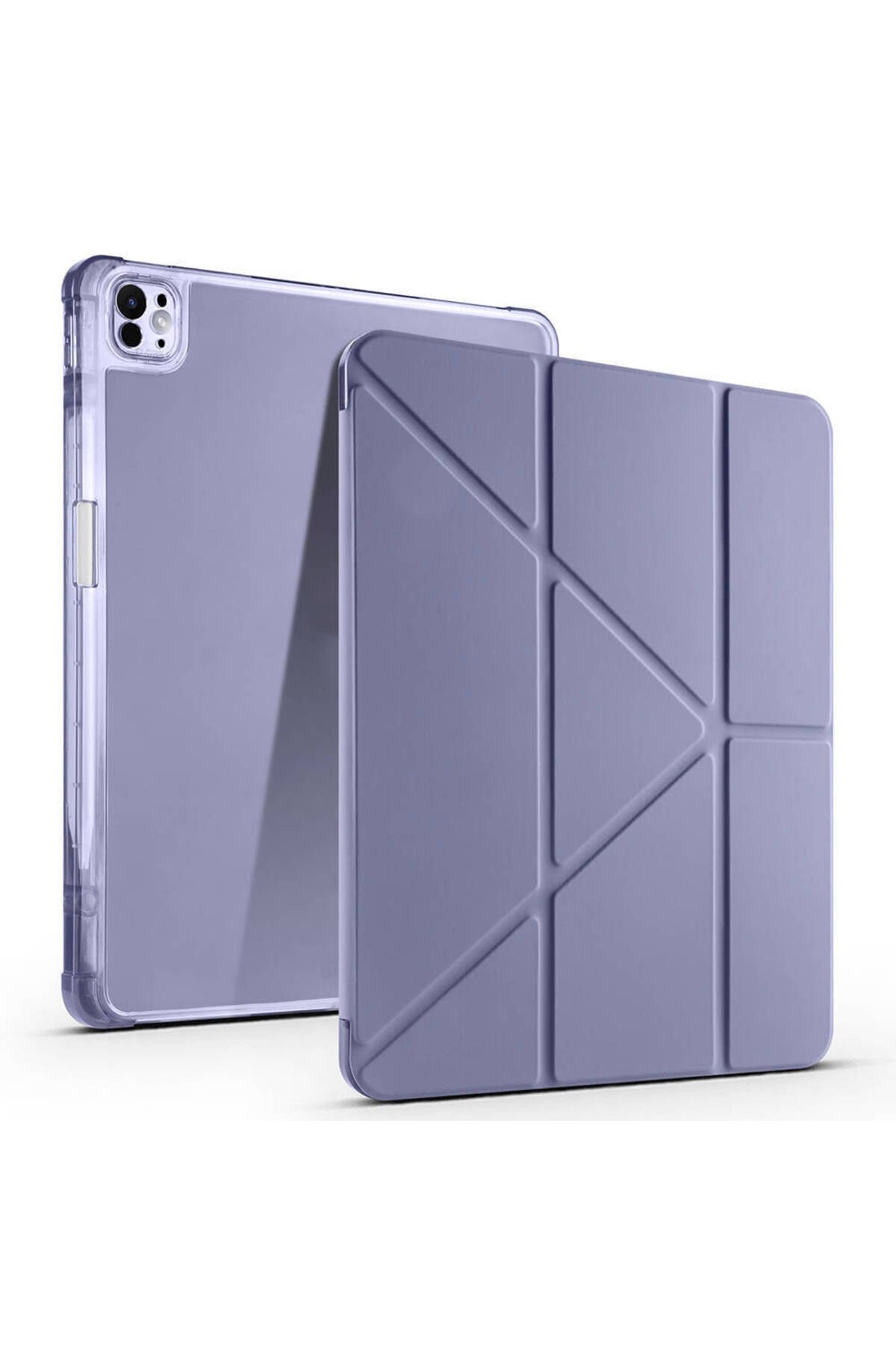 iPad Pro 13 2024 Kılıf NVTH Tri Folding Kalem Bölmeli Standlı Kılıf - Mor