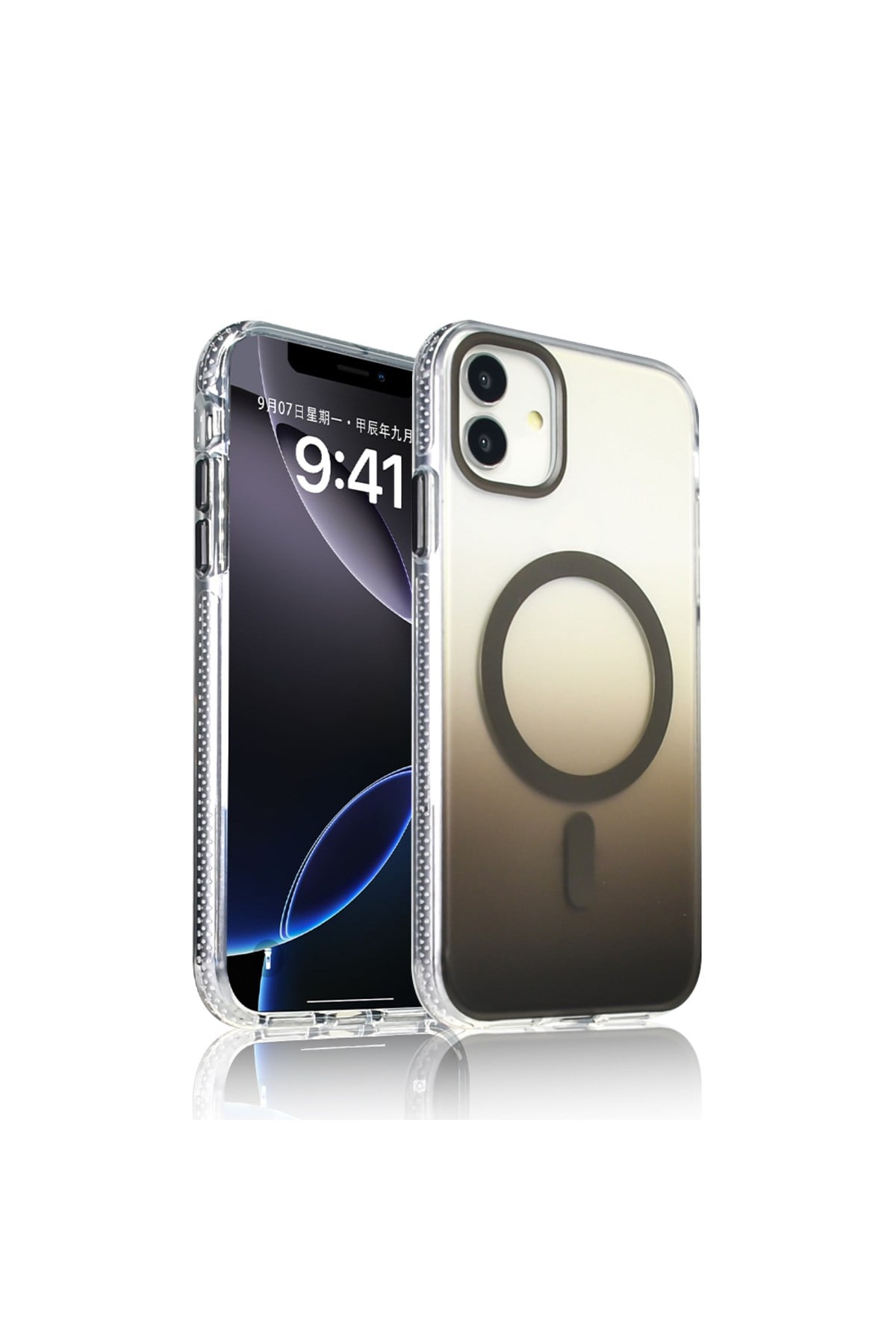 iPhone 11 Kılıf M-safe Şarj Özellikli Transparan Renk Geçişli NVTH Toros Kapak - Gri