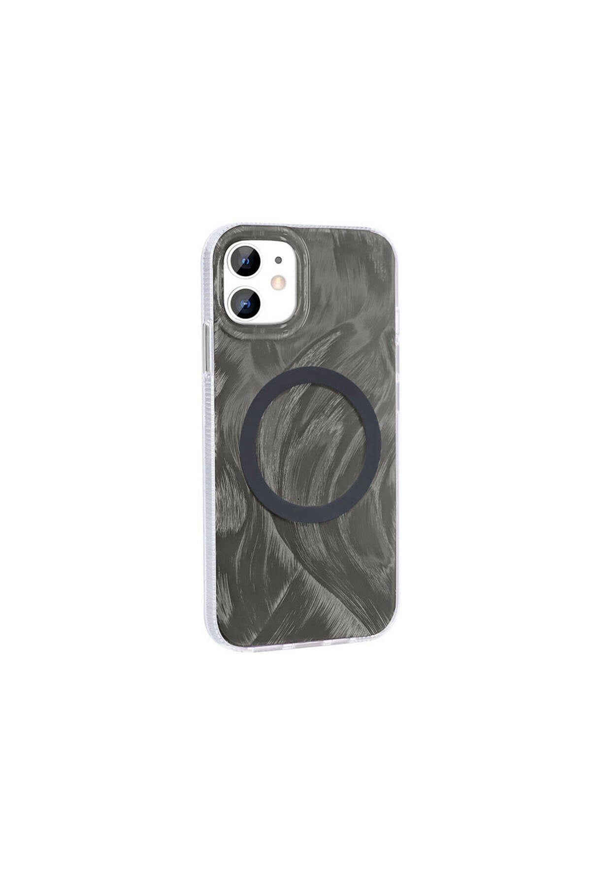 iPhone 11 Kılıf Magsafe Şarj Özellikli Fırça Boya Desenli NVTH Palet Kapak - Gri