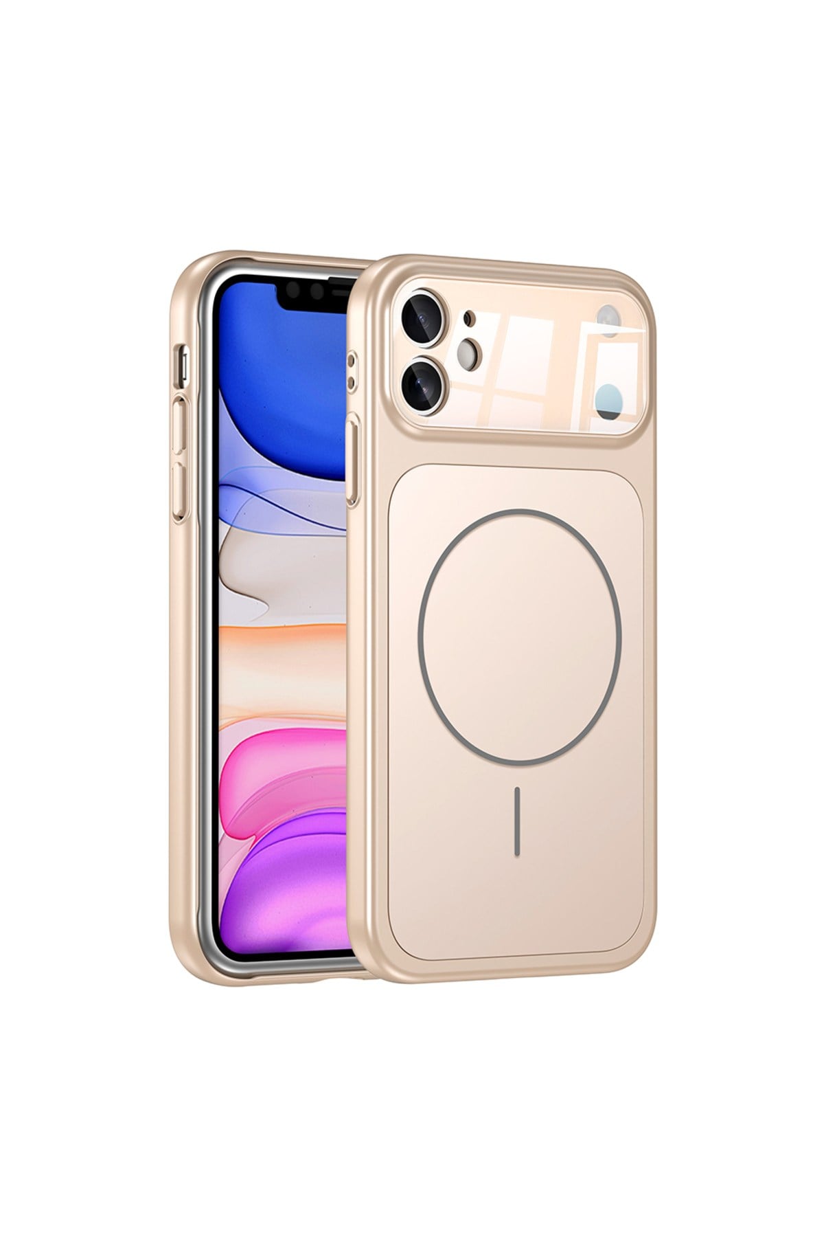 iPhone 11 Kılıf NVTH M-Safe Şarj Özellikli Kamera Korumalı Formen Kapak - Gold