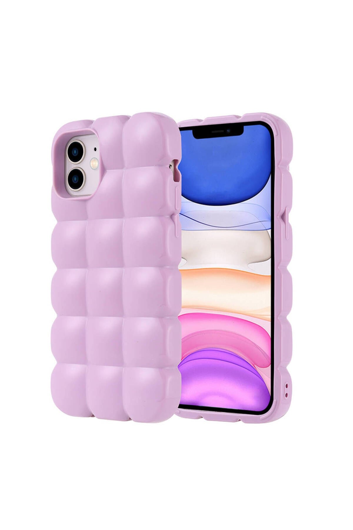 iPhone 11 Kılıf Parlak Esnek Silikon NVTH Dom Dom Kapak - Lila