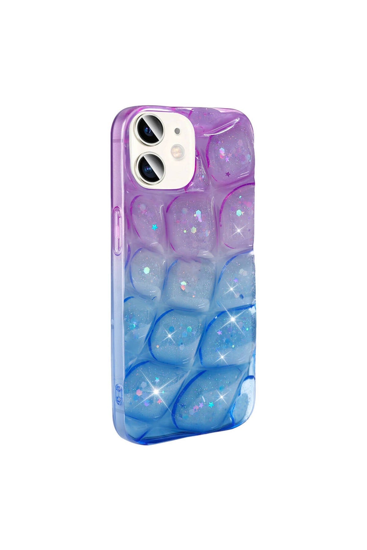iPhone 11 Kılıf Simli 3D Desenli NVTH Hacar Kapak - Mor-Mavi