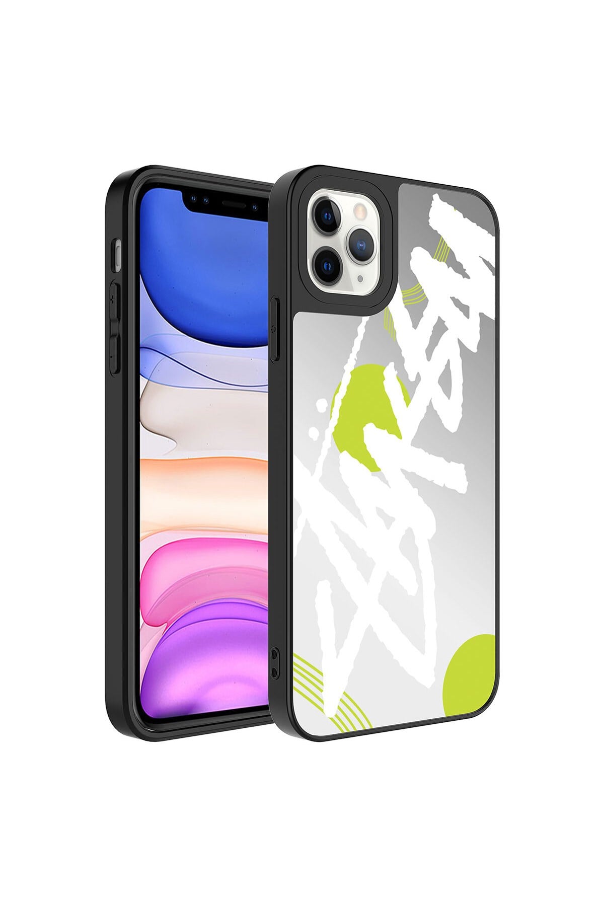 iPhone 11 Pro Max Uyumlu Aynalı Desenli Kamera Korumalı Parlak NVTH Mirror Kılıf-Yazı