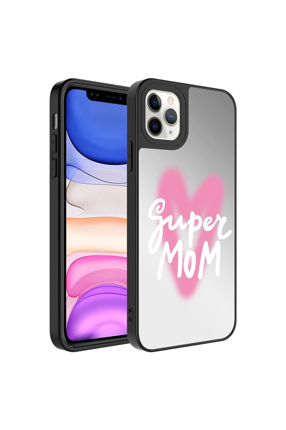 iPhone 11 Pro Max Uyumlu Aynalı Desenli Kamera Korumalı Parlak NVTH Mirror Kılıf-Süper Anne