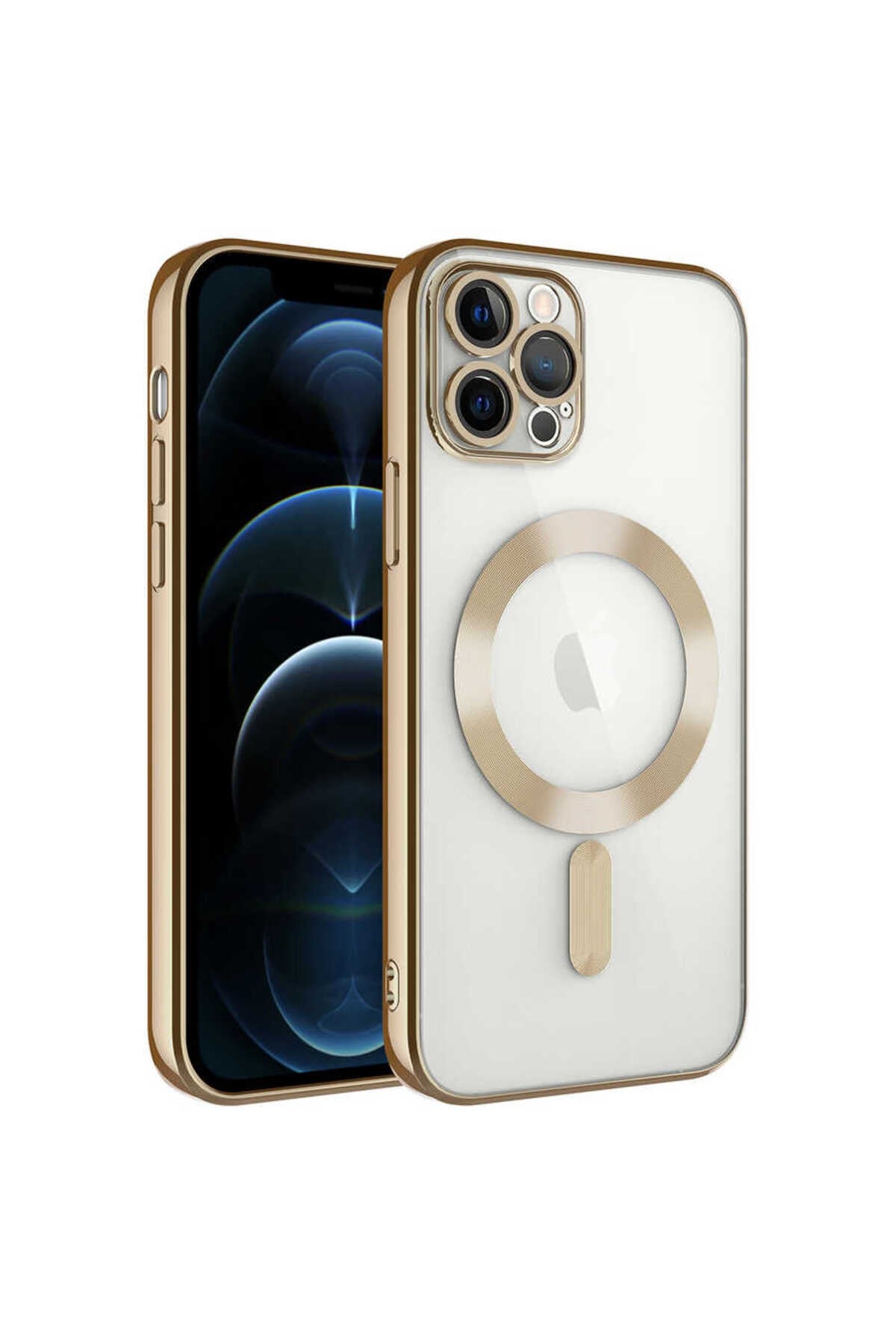 iPhone 11 Pro Max Uyumlu Kamera Korumalı Magsafe Wireless Şarj Özellikli NVTH Demre Kılıf-Gold