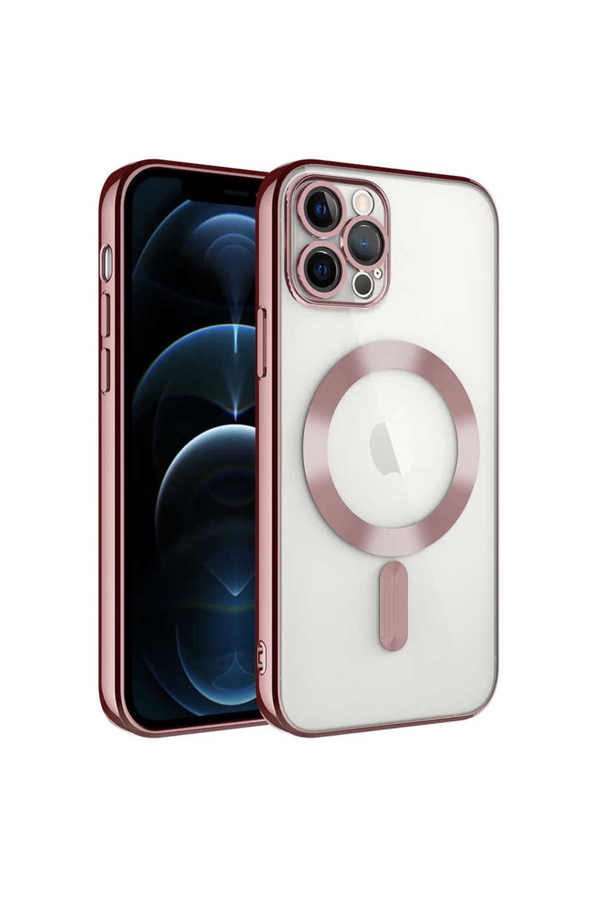 iPhone 11 Pro Max Uyumlu Kamera Korumalı Magsafe Wireless Şarj Özellikli NVTH Demre Kılıf-Rose