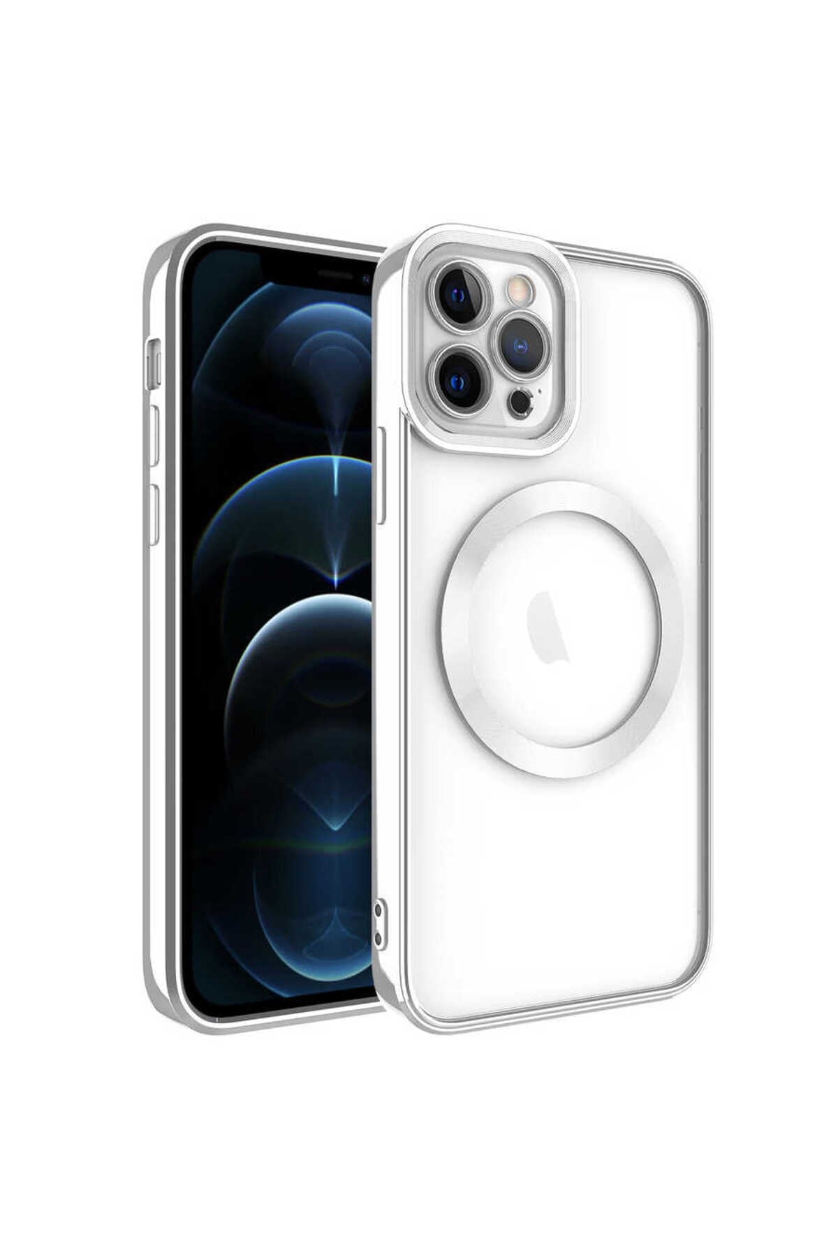 iPhone 11 Pro Max Uyumlu Magsafe Wireless Şarj Özellikli NVTH Setro Silikon-Gümüş