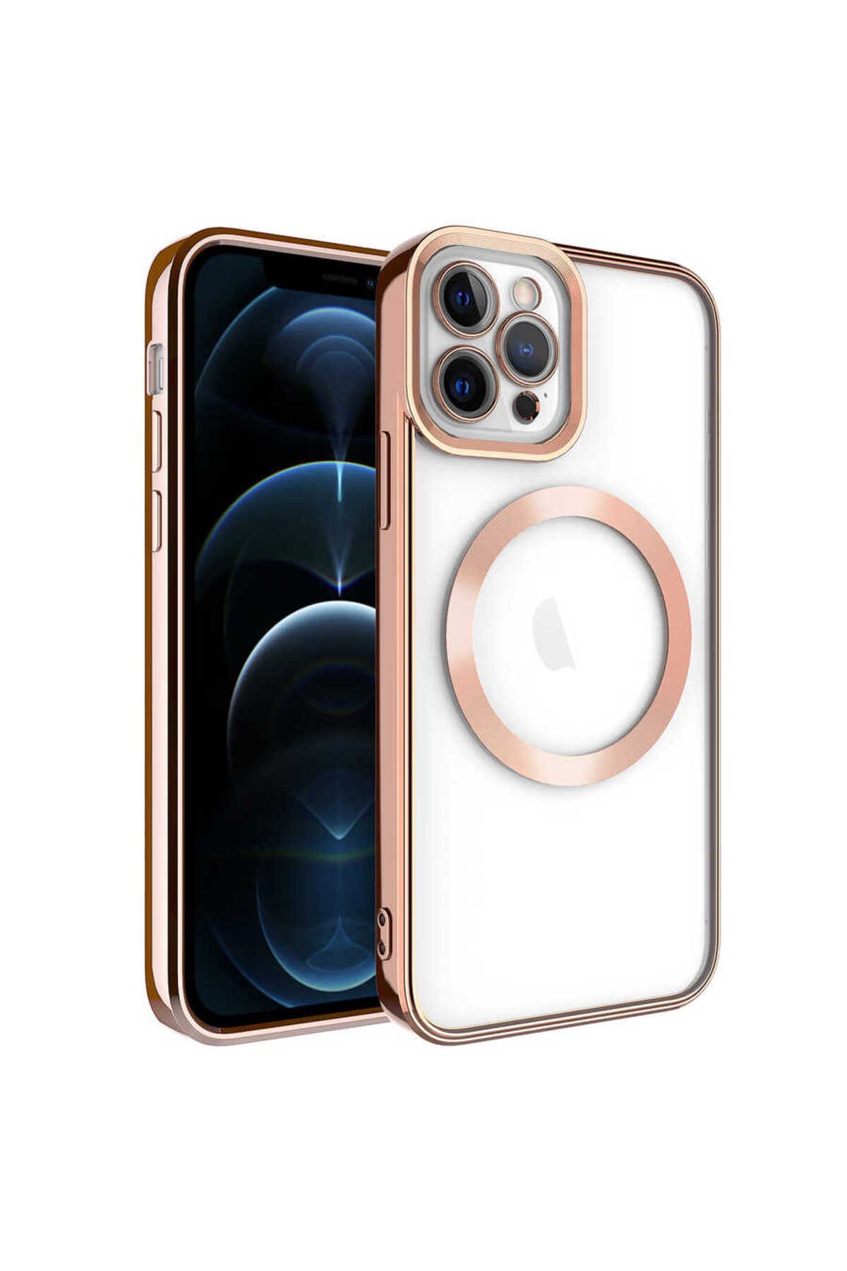 iPhone 11 Pro Max Uyumlu Magsafe Wireless Şarj Özellikli NVTH Setro Silikon-Rose Gold